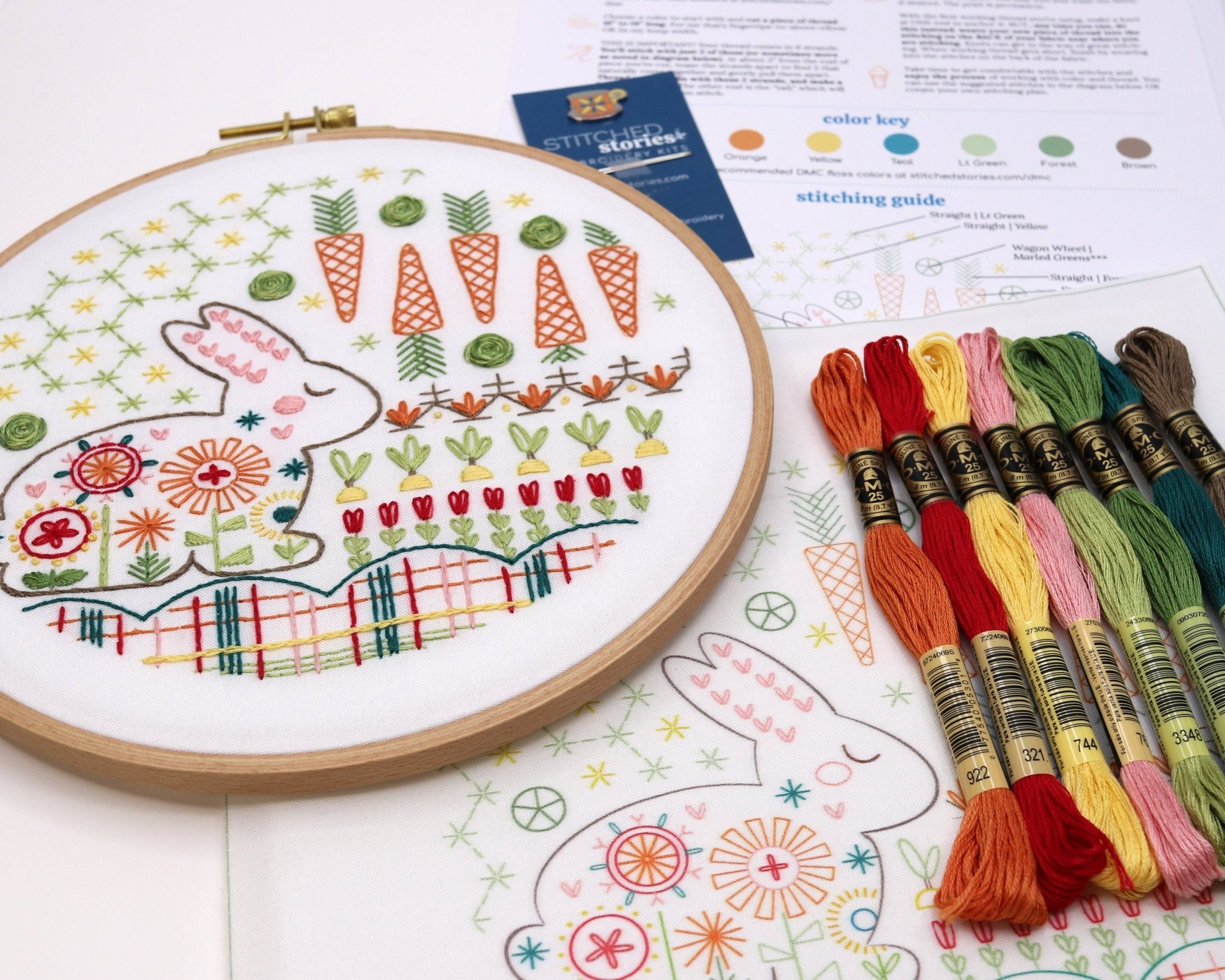 Garden Rabbit Beginner Embroidery Kit By Stitched Stories, 8 In, Cotton