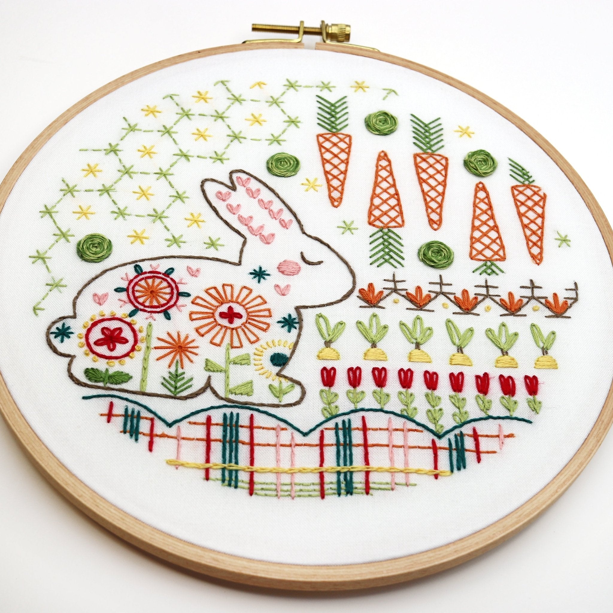 Garden Rabbit Beginner Embroidery Kit by Stitched Stories, 8 in, Cotton