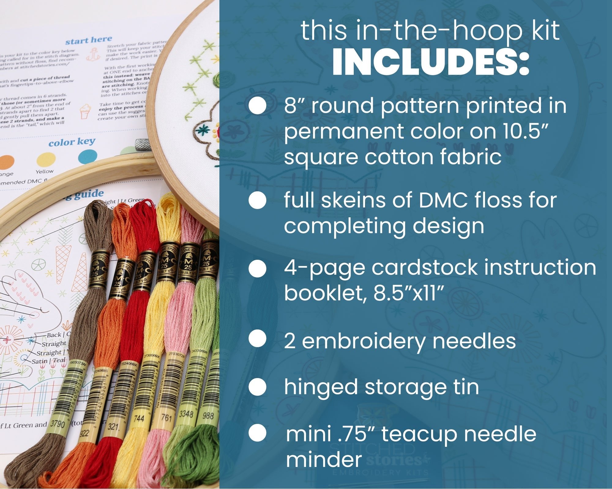 Garden Rabbit Beginner Embroidery Kit by Stitched Stories, 8 in, Cotton