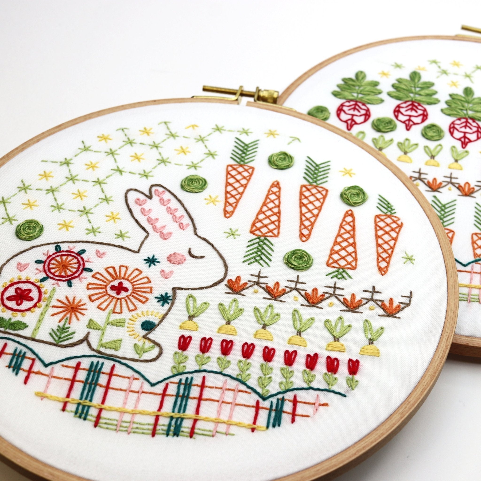 Garden Rabbit Beginner Embroidery Kit by Stitched Stories, 8 in, Cotton