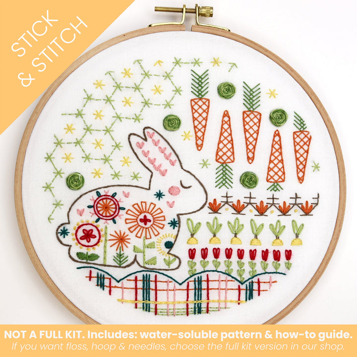 Garden Rabbit Stick & Stitch Water - Soluble Pattern - Stitched Stories