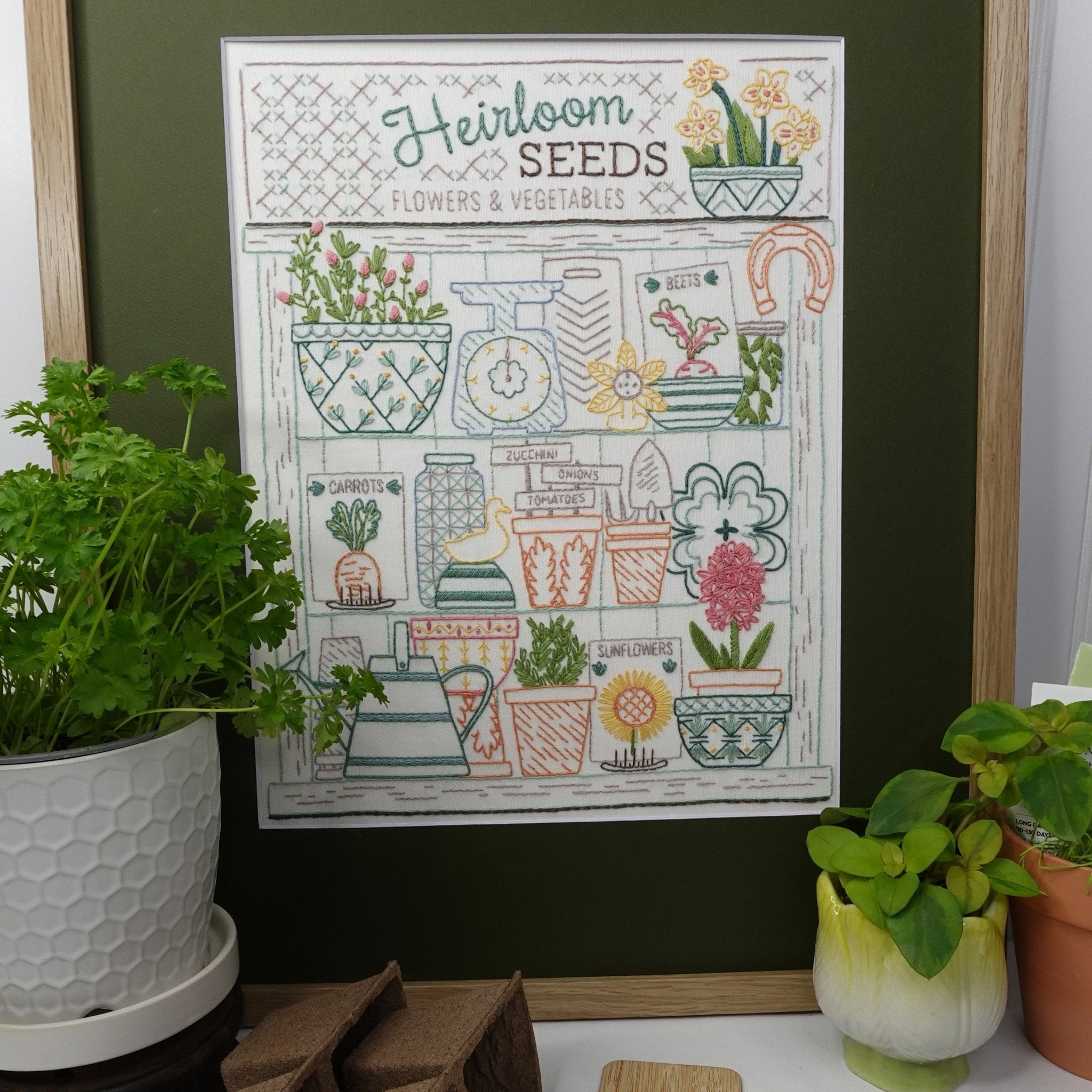 Heirloom Seeds Embroidery Sampler Printed Fabric Pattern - Stitched Stories