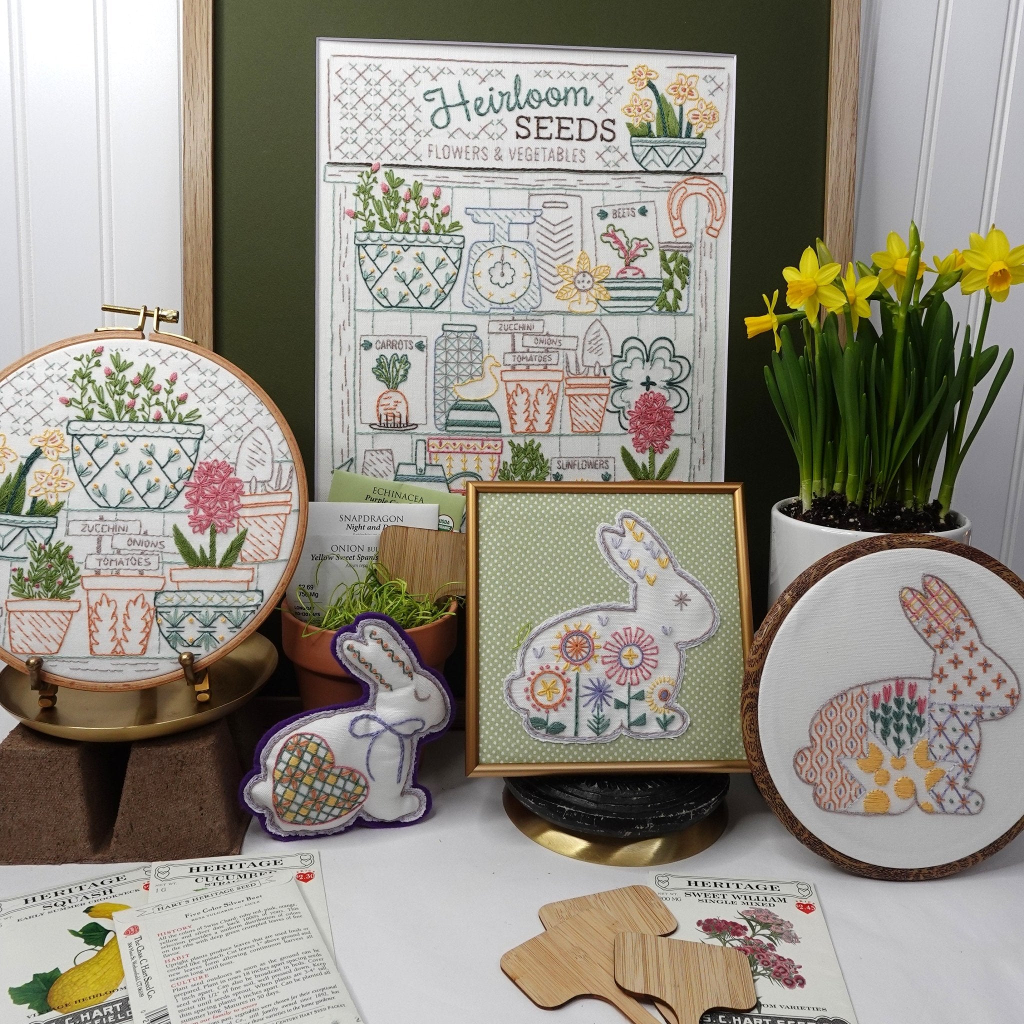 Heirloom Seeds Embroidery Sampler Printed Fabric Pattern - Stitched Stories