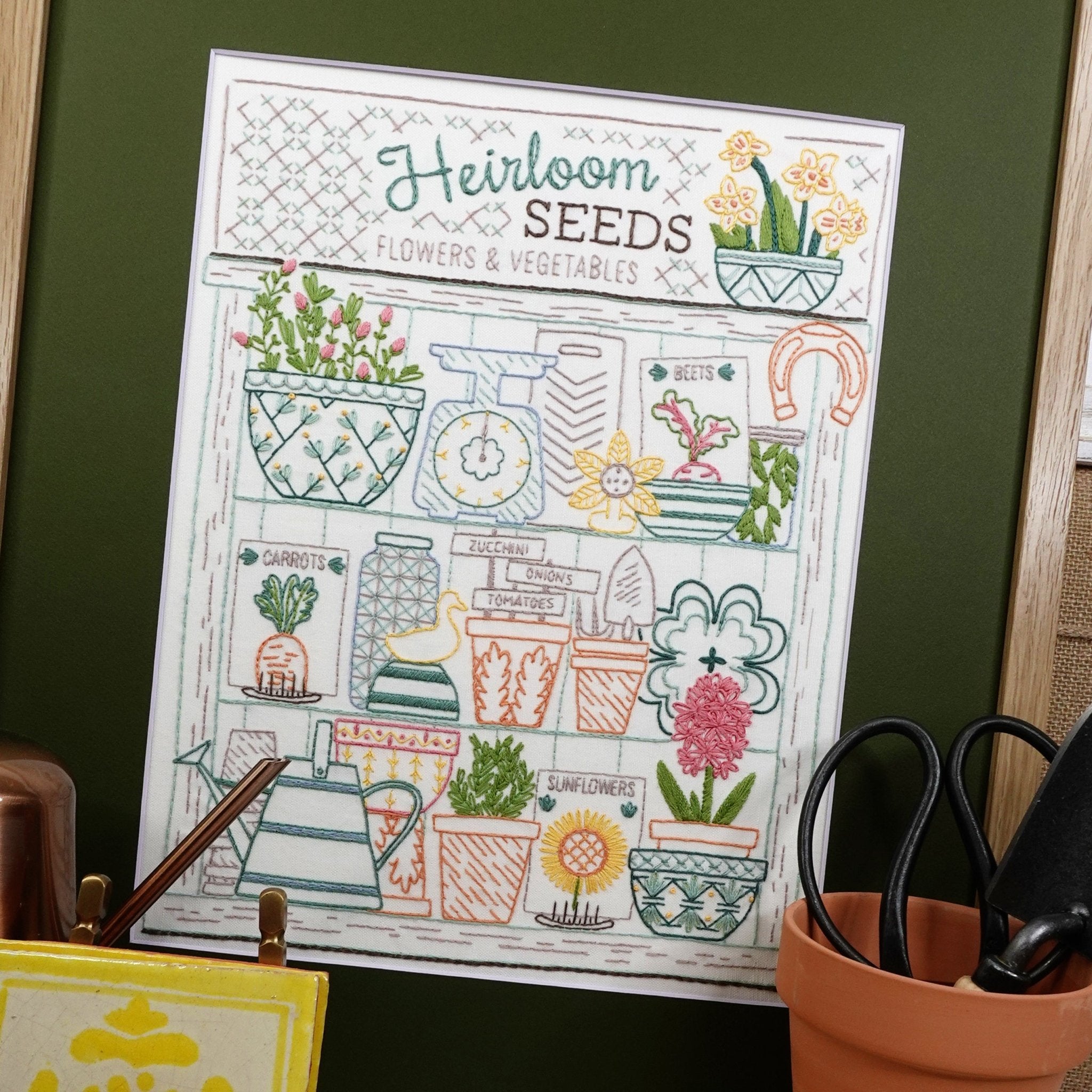 Heirloom Seeds Embroidery Sampler Printed Fabric Pattern - Stitched Stories