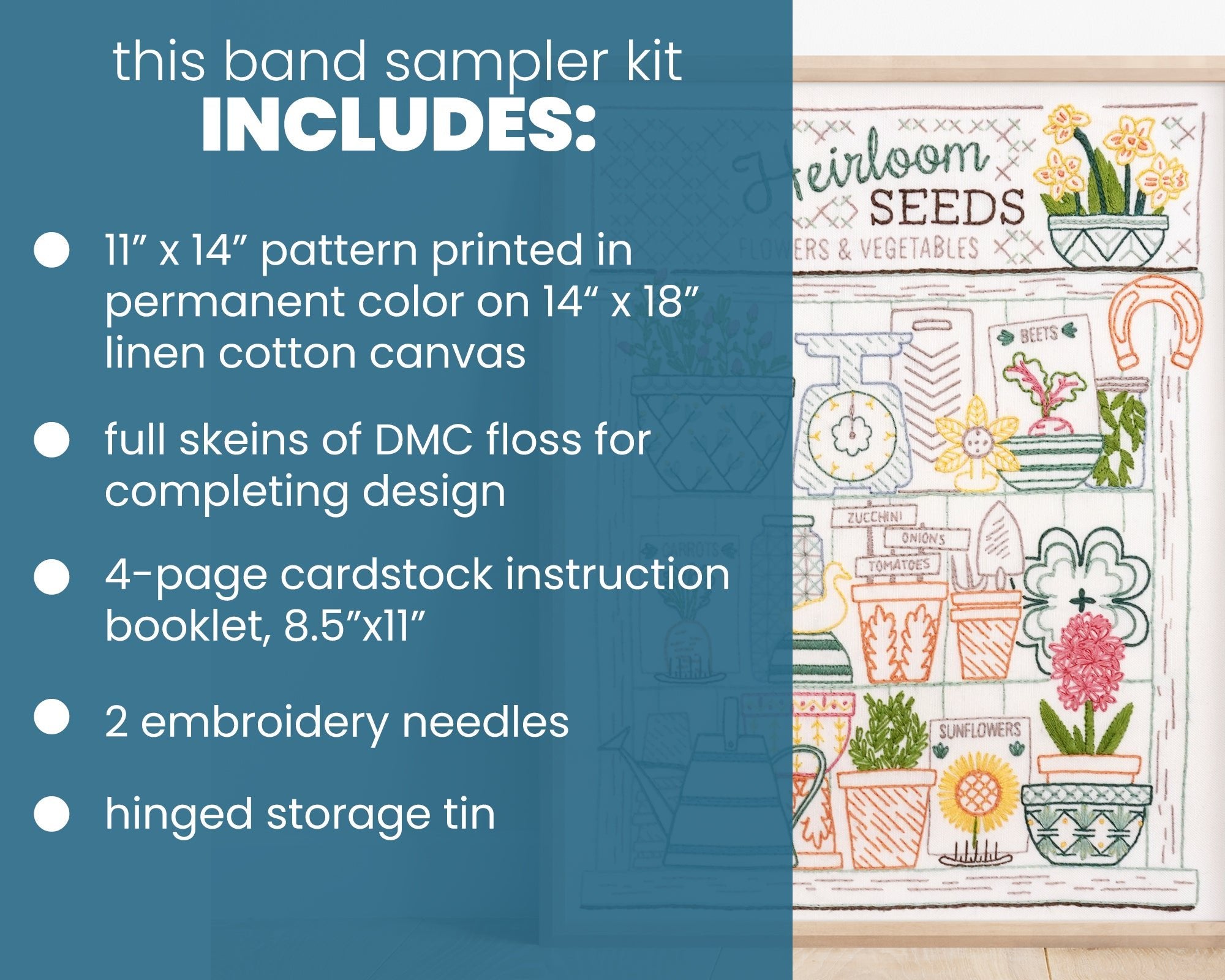 Heirloom Seeds Sampler Embroidery Kit - Stitched Stories