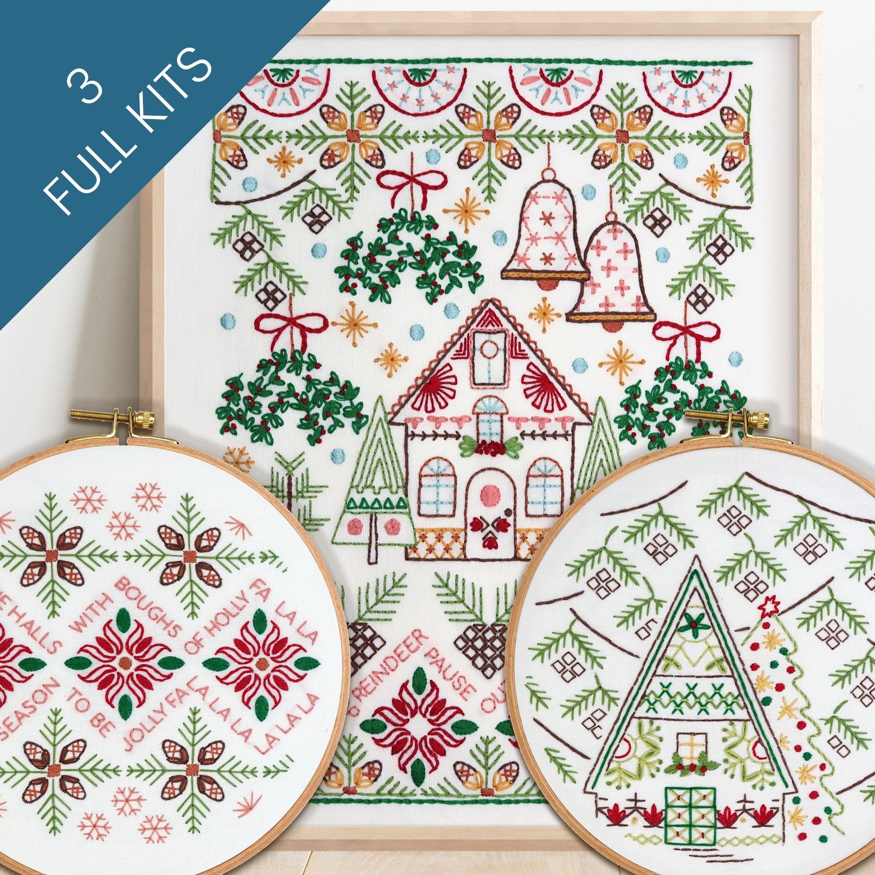 Holiday Pines Bundle of 3 Embroidery Kits - Stitched Stories