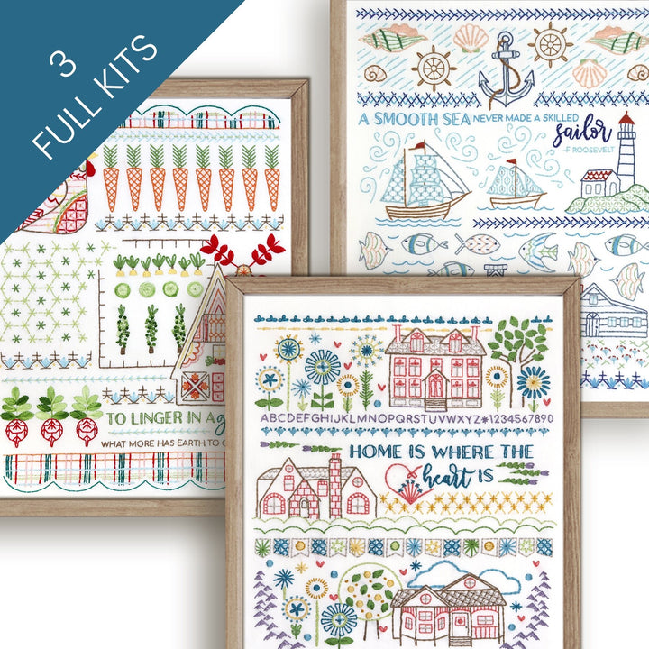 Home to Harbor Sampler Embroidery Kit Bundle of 3 - Stitched Stories