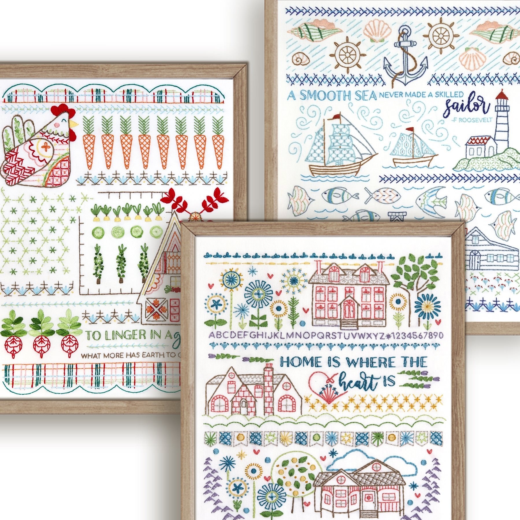Home to Harbor Sampler Embroidery Pattern Bundle of 3 - Stitched Stories