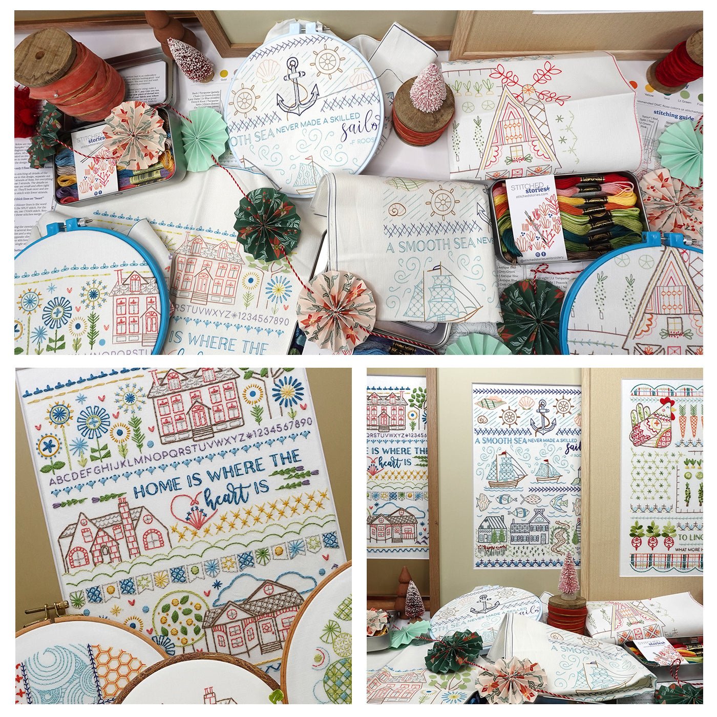 Home to Harbor Sampler Embroidery Pattern Bundle of 3 - Stitched Stories