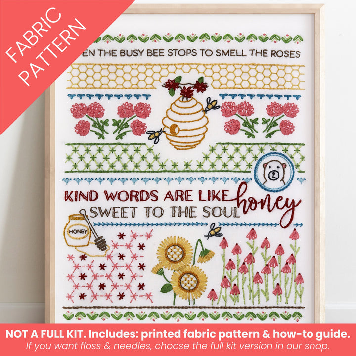 Honey Bee Sampler Printed Fabric Pattern - Stitched Stories