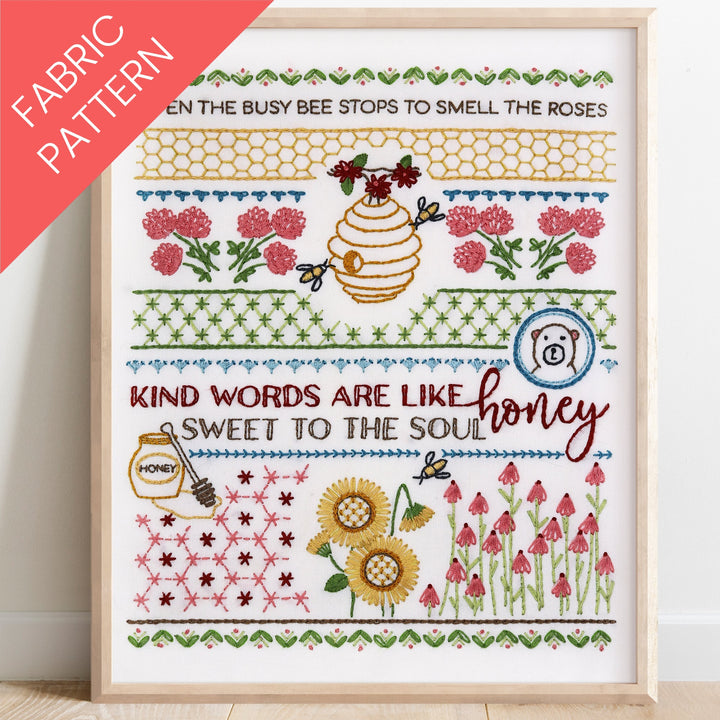 Honey Bee Sampler Printed Fabric Pattern - Stitched Stories