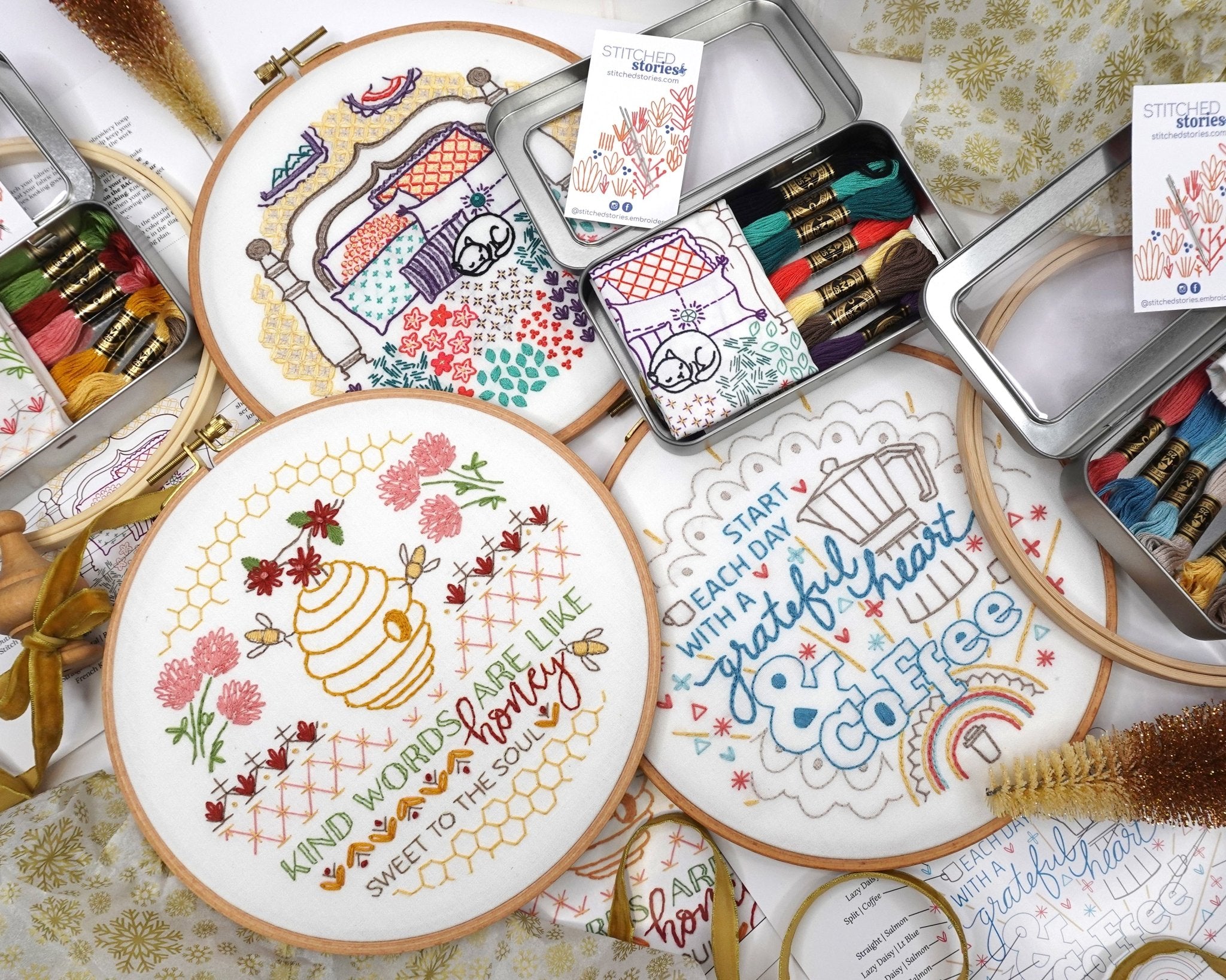 Kind & Cozy Embroidery Kit Bundle of 3 - Stitched Stories