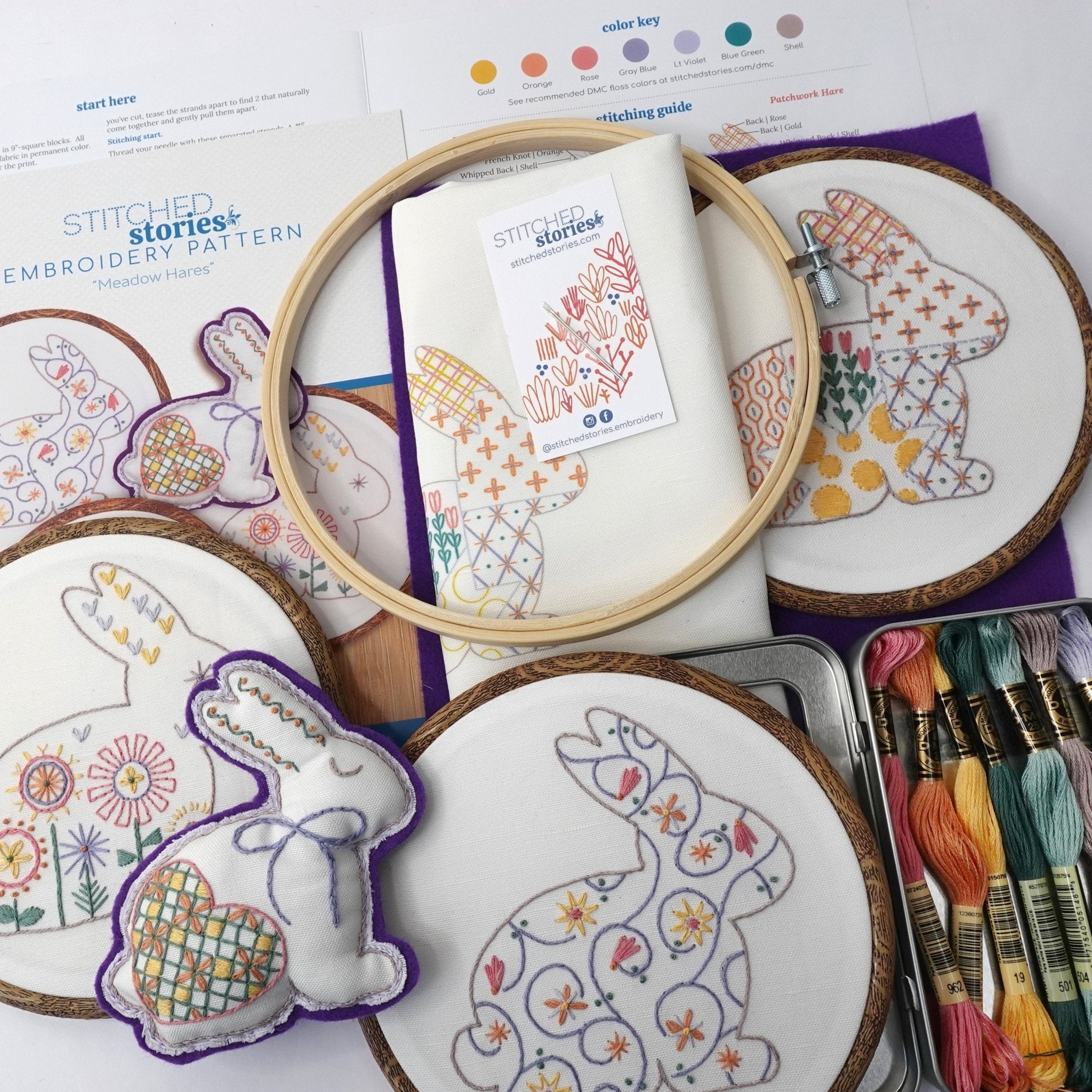 Meadow Hares Embroidery Kit - Stitched Stories