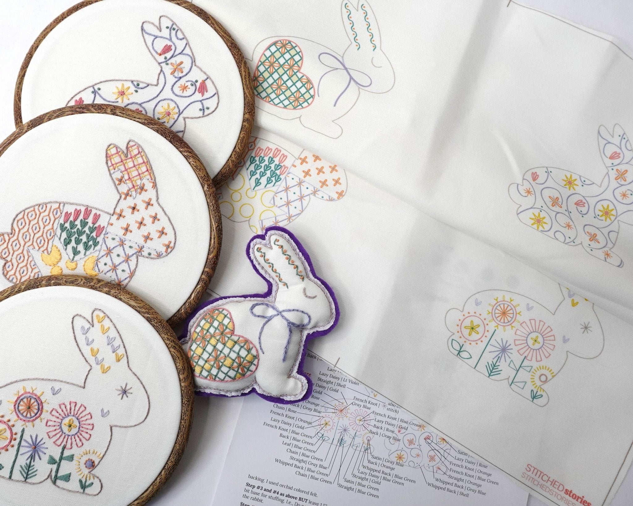 Meadow Hares Printed Fabric Embroidery Pattern - Stitched Stories