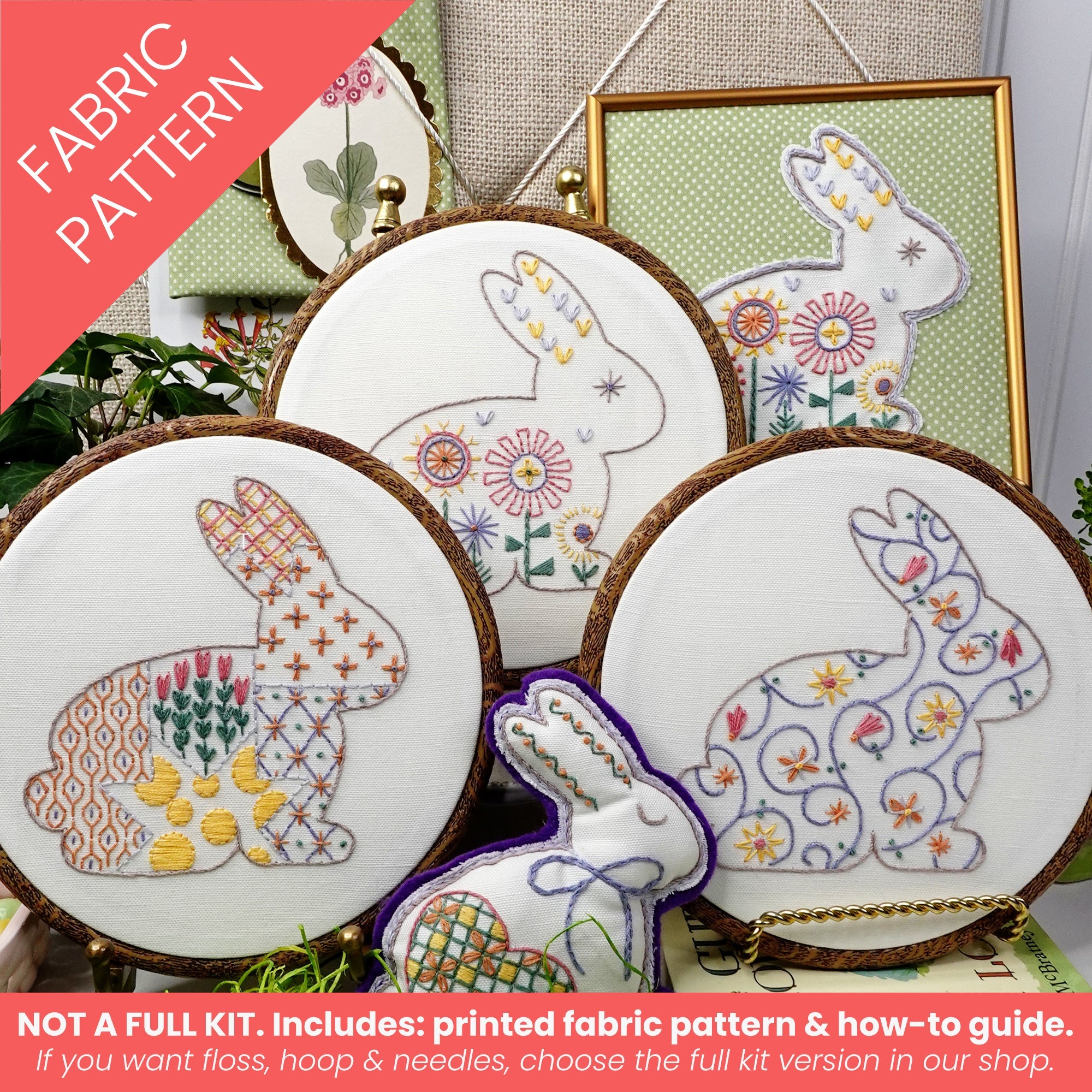 Meadow Hares Printed Fabric Embroidery Pattern - Stitched Stories