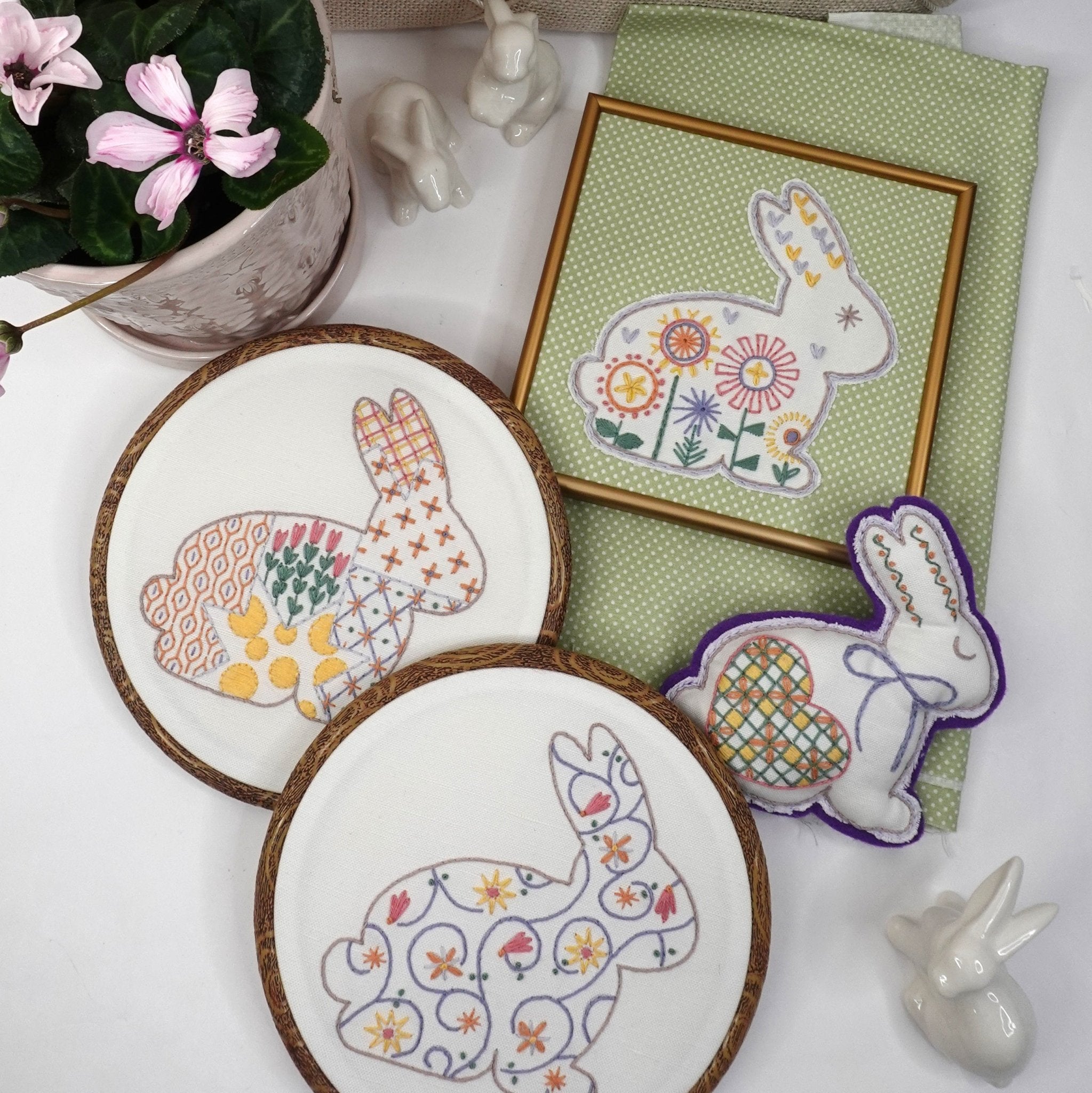 Meadow Hares Printed Fabric Embroidery Pattern - Stitched Stories