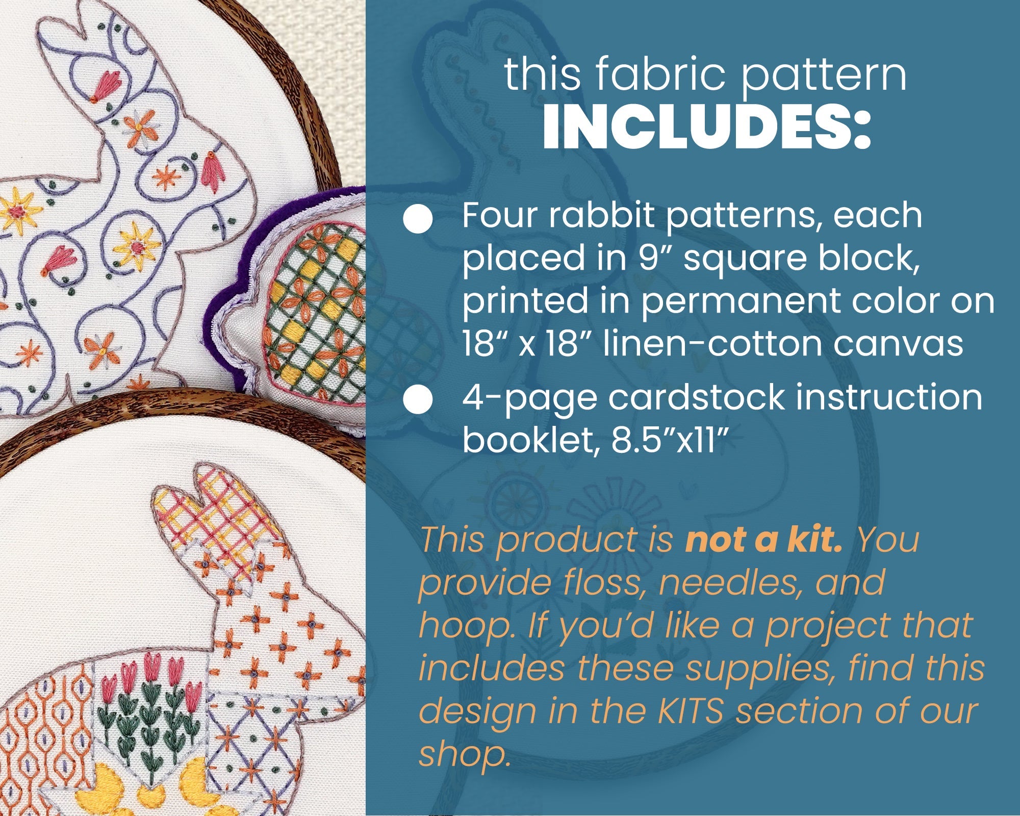 Meadow Hares Printed Fabric Embroidery Pattern - Stitched Stories