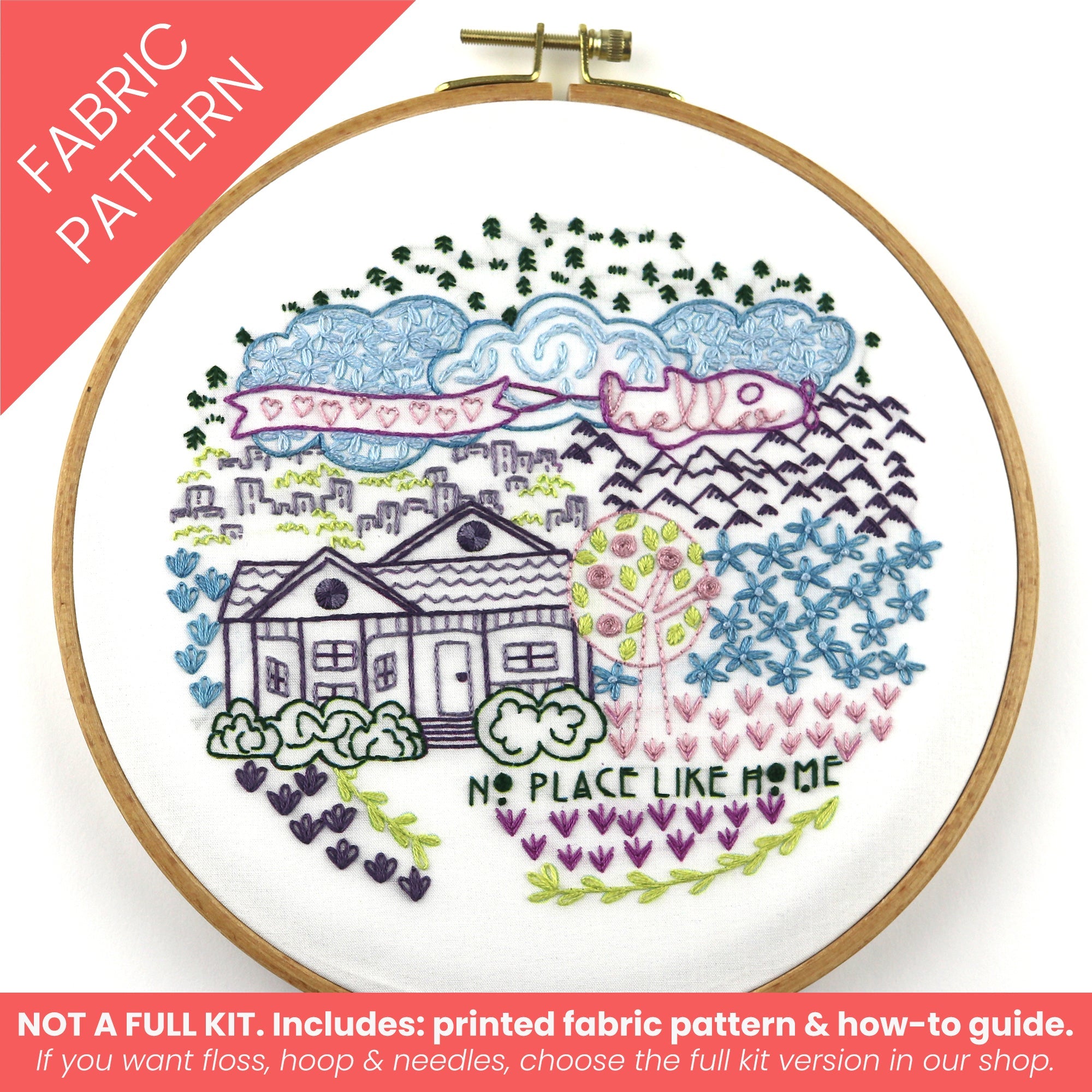 House Home Sampler Embroidery Pattern Pre Printed Fabric Panel by