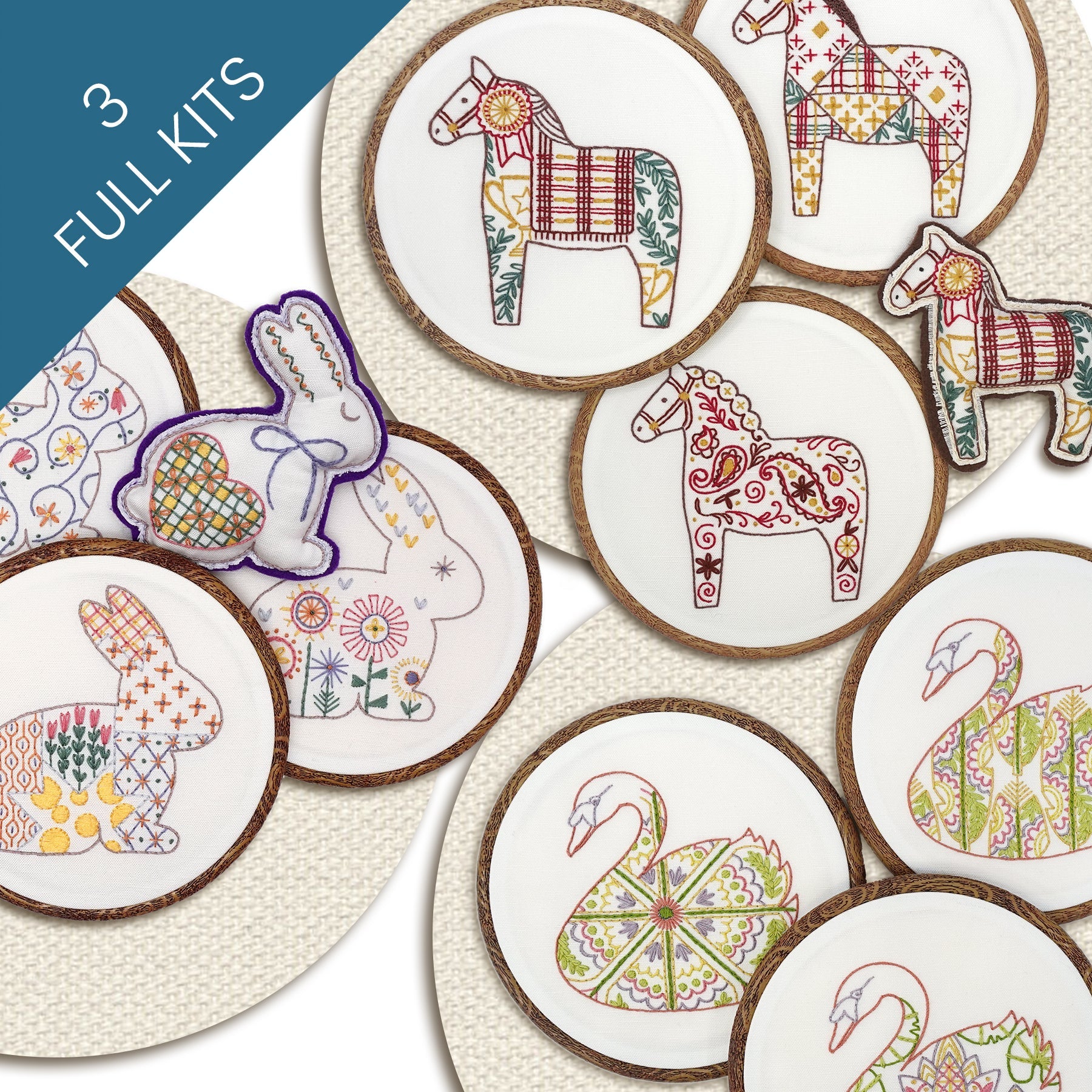 Pasture and Pond Little Frameables Embroidery Kit Bundle of 3 - Stitched Stories