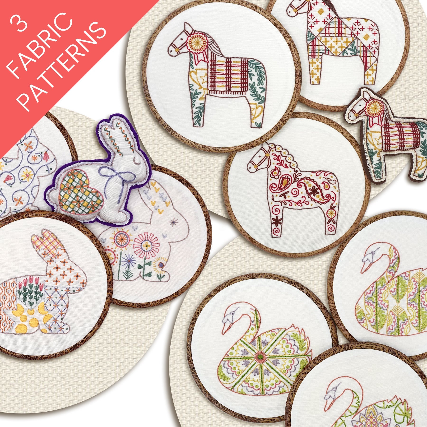 Pasture and Pond Little Frameables Embroidery Pattern Bundle of 3 - Stitched Stories