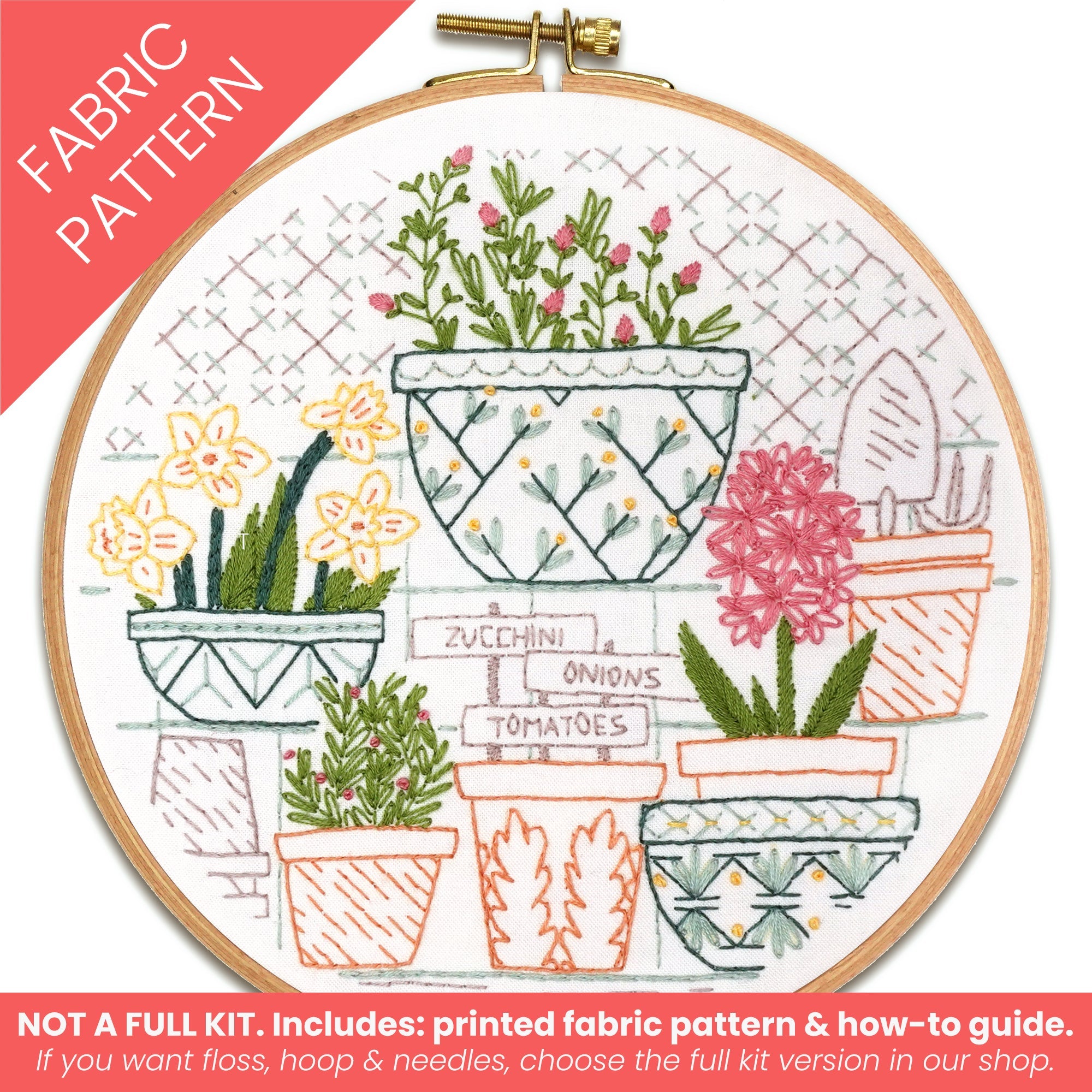 Potting Table Printed Fabric Embroidery Pattern - Stitched Stories