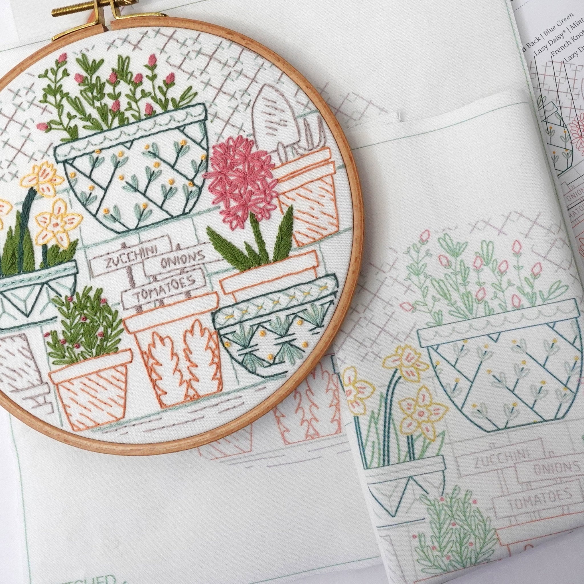 Potting Table Printed Fabric Embroidery Pattern - Stitched Stories