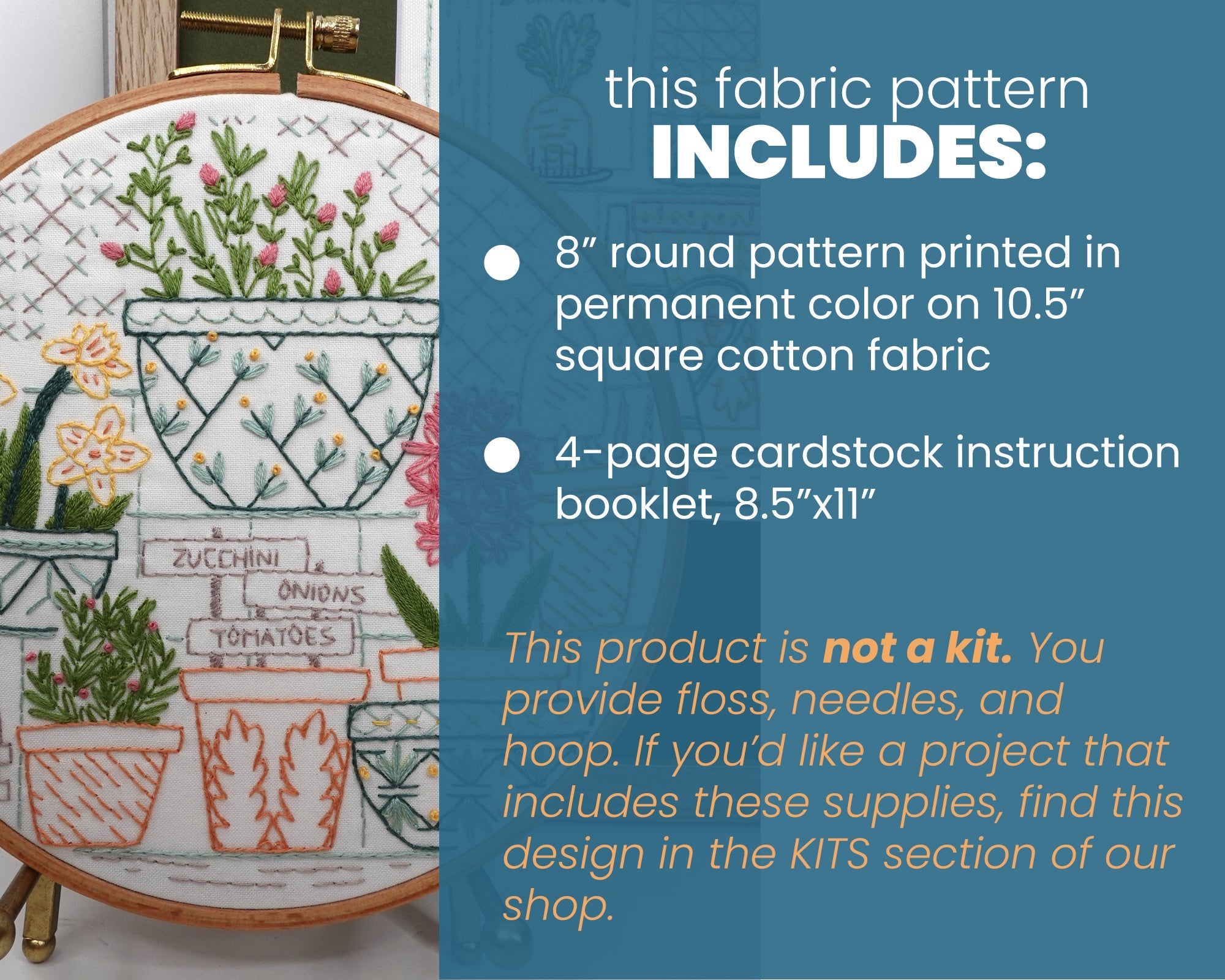 Potting Table Printed Fabric Embroidery Pattern - Stitched Stories