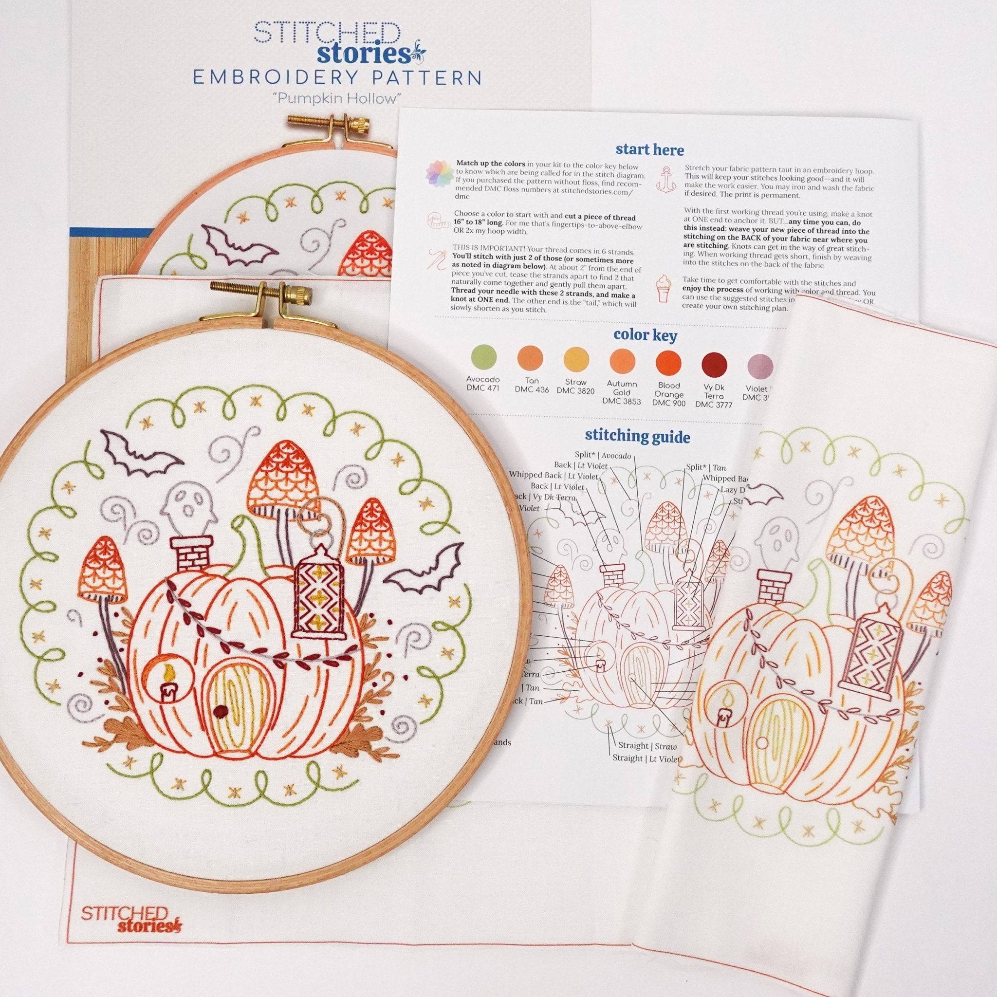 Pumpkin Hollow Printed Fabric Embroidery Pattern - Stitched Stories