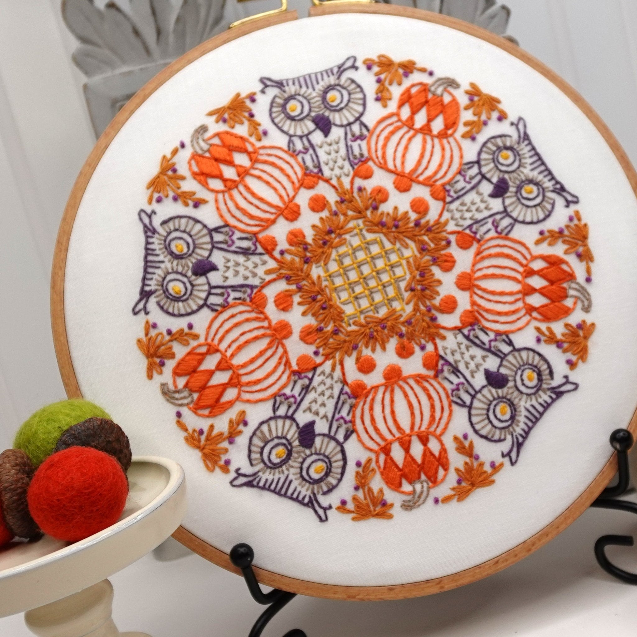 Pumpkins and Owls Printed Fabric Pattern - Stitched Stories