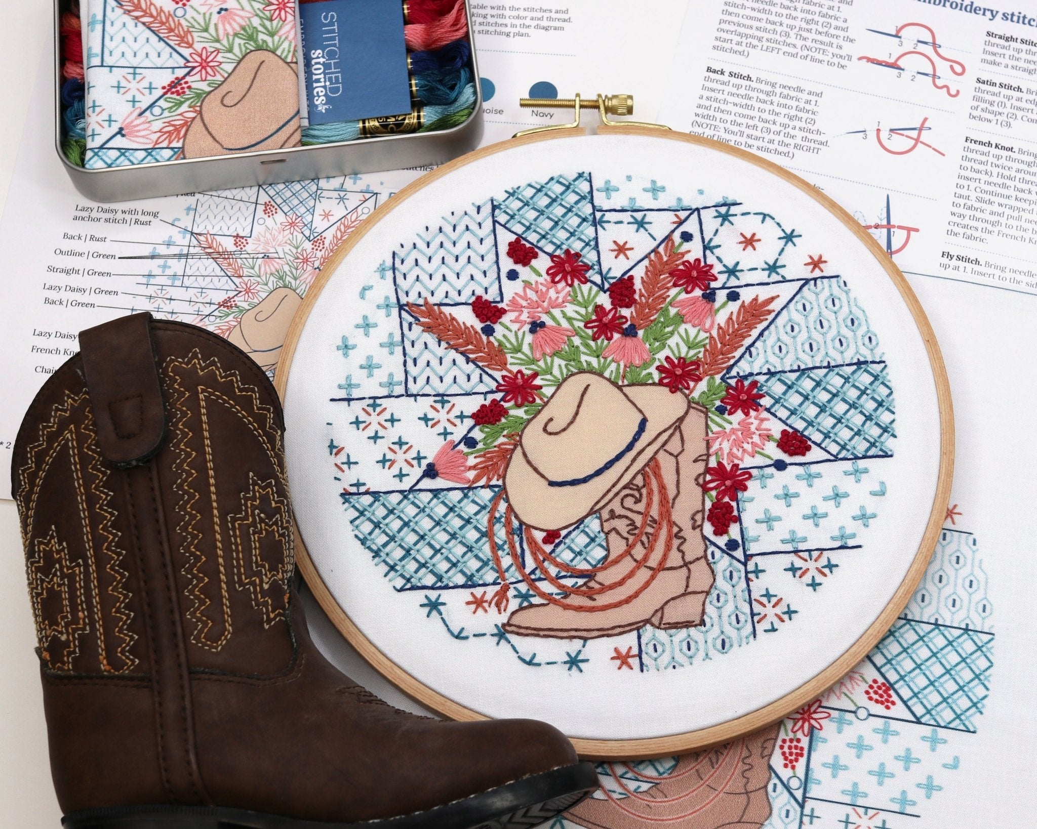 Quiltin' Cowgirl Embroidery Kit - Stitched Stories