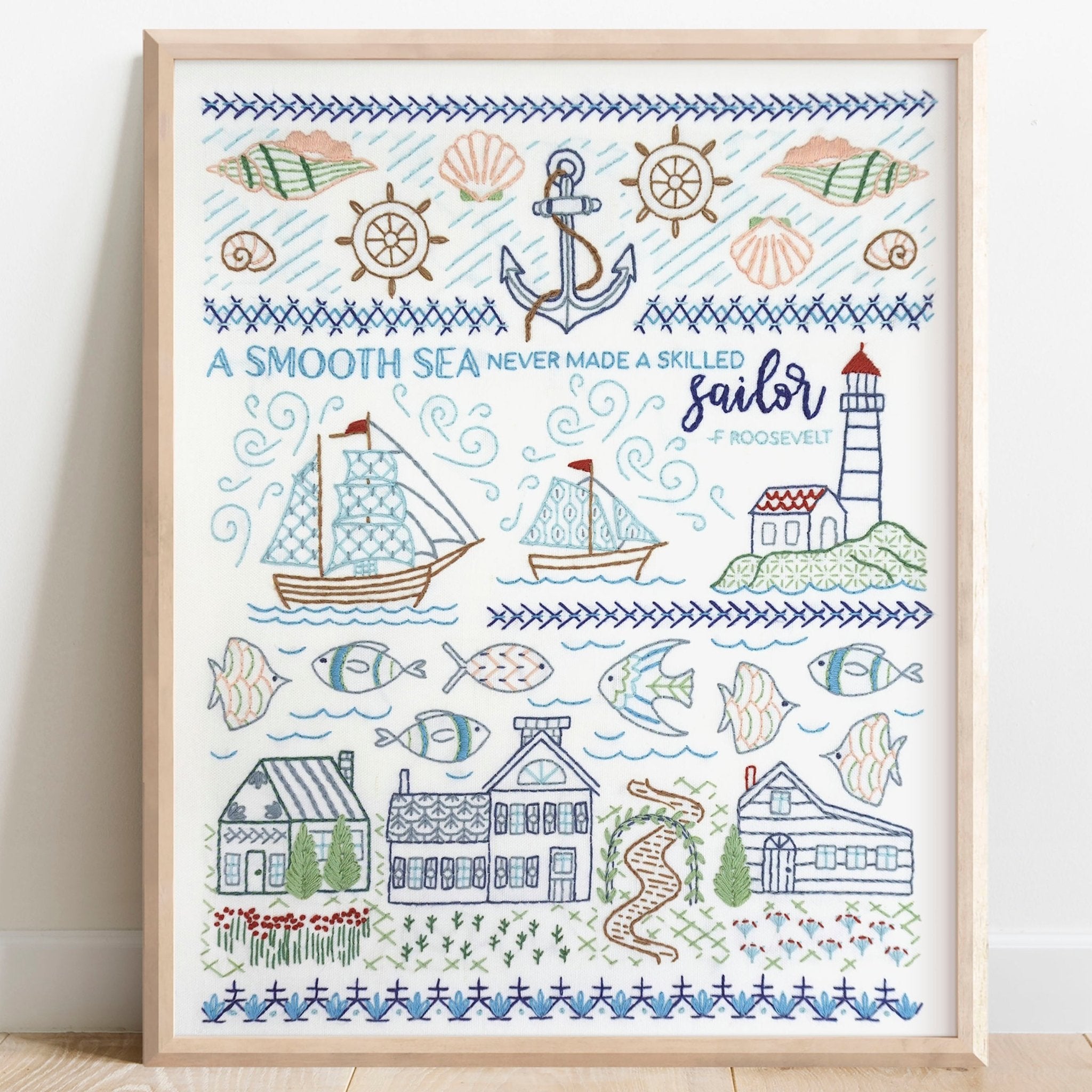 Seaside Sampler Printed Fabric Pattern - Stitched Stories