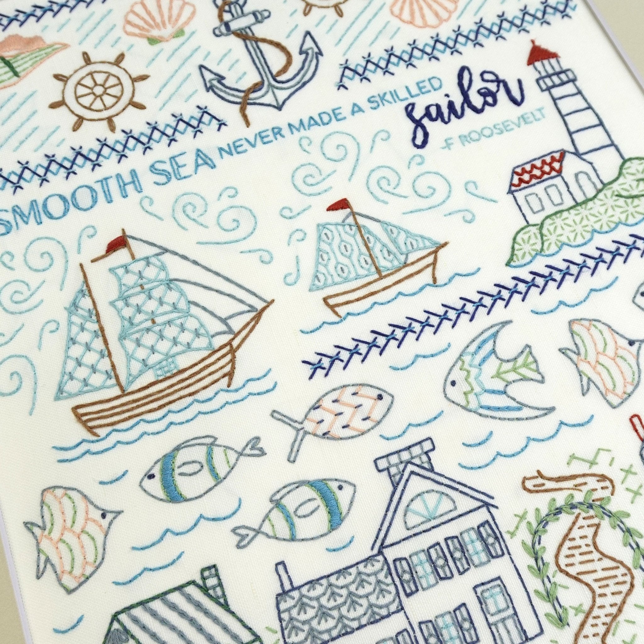 Seaside Sampler Printed Fabric Pattern - Stitched Stories