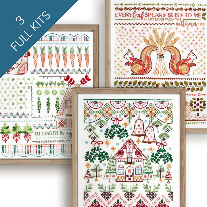 Seasonal Stitch Sampler Embroidery Kit Bundle of 3 - Stitched Stories