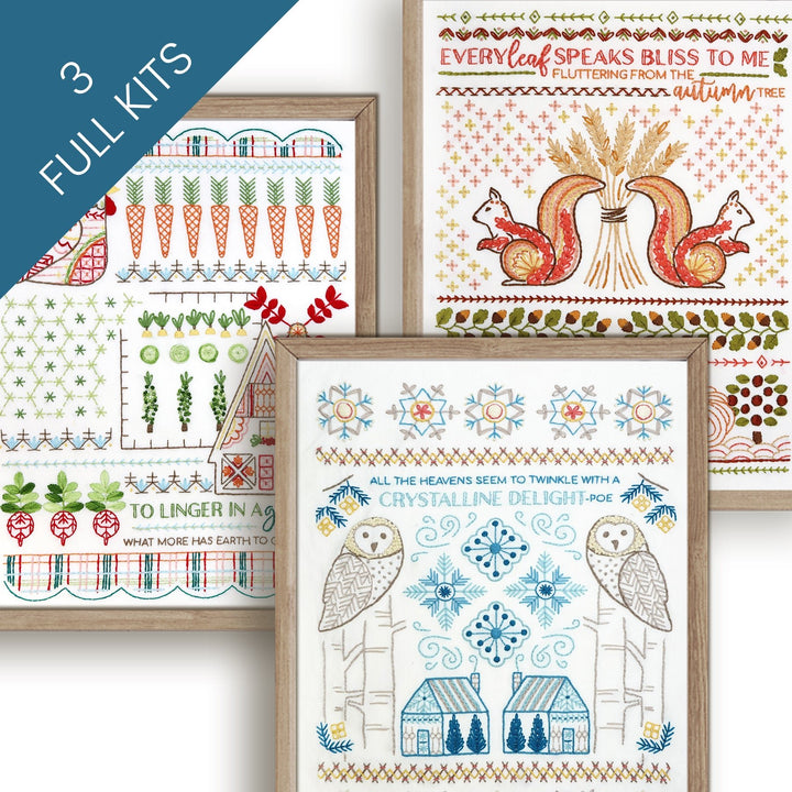 Seasonal Stitch Sampler Embroidery Kit Bundle of 3 - Stitched Stories