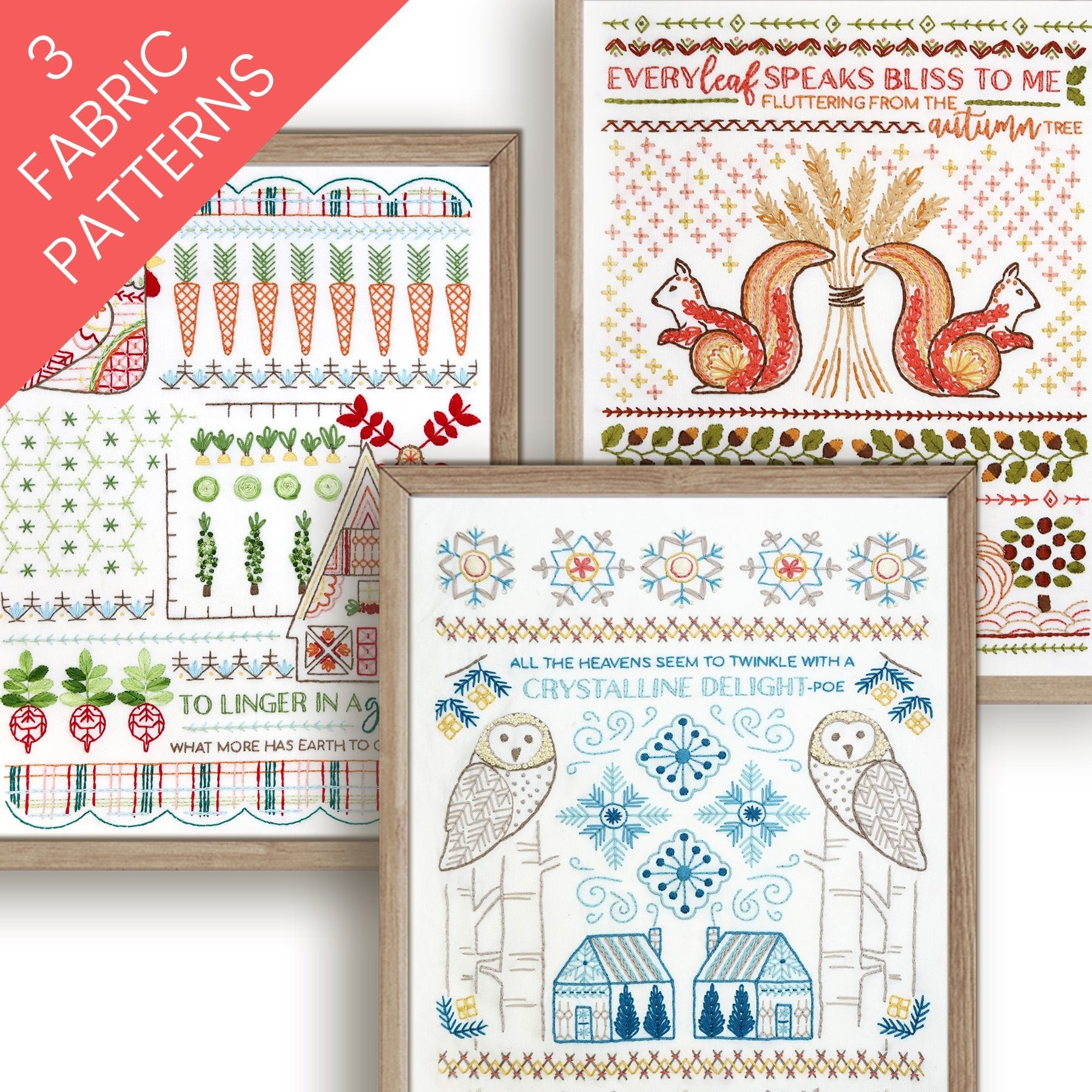 Seasonal Stitch Sampler Embroidery Pattern Bundle of 3 - Stitched Stories