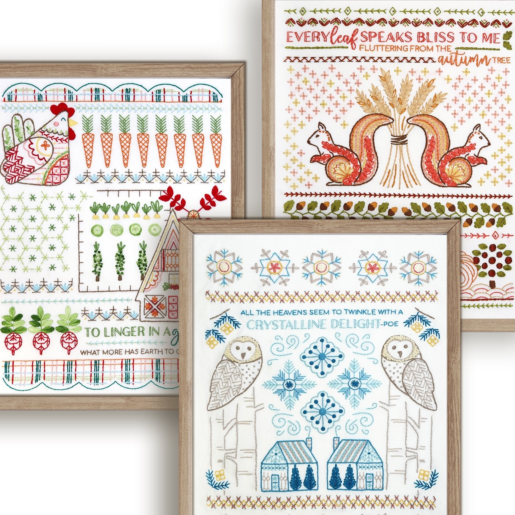 Seasonal Stitch Sampler Embroidery Pattern Bundle of 3 - Stitched Stories
