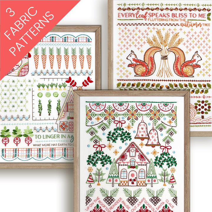 Seasonal Stitch Sampler Embroidery Pattern Bundle of 3 - Stitched Stories