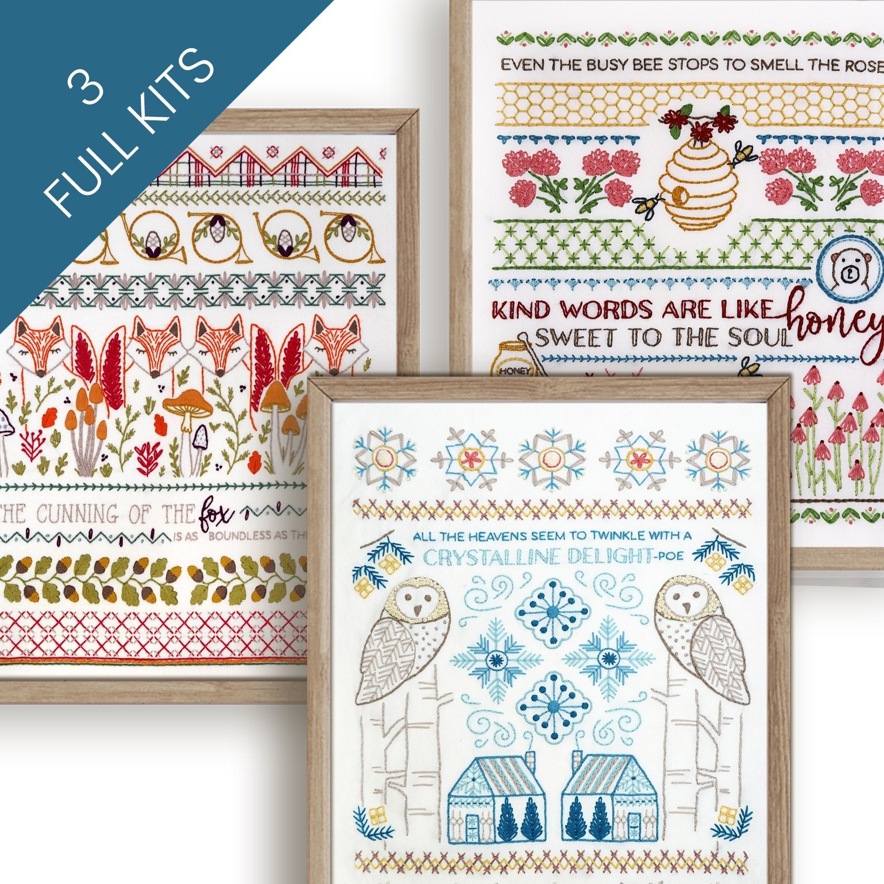 Seasons Sampler Embroidery Kit Bundle of 3 - Stitched Stories