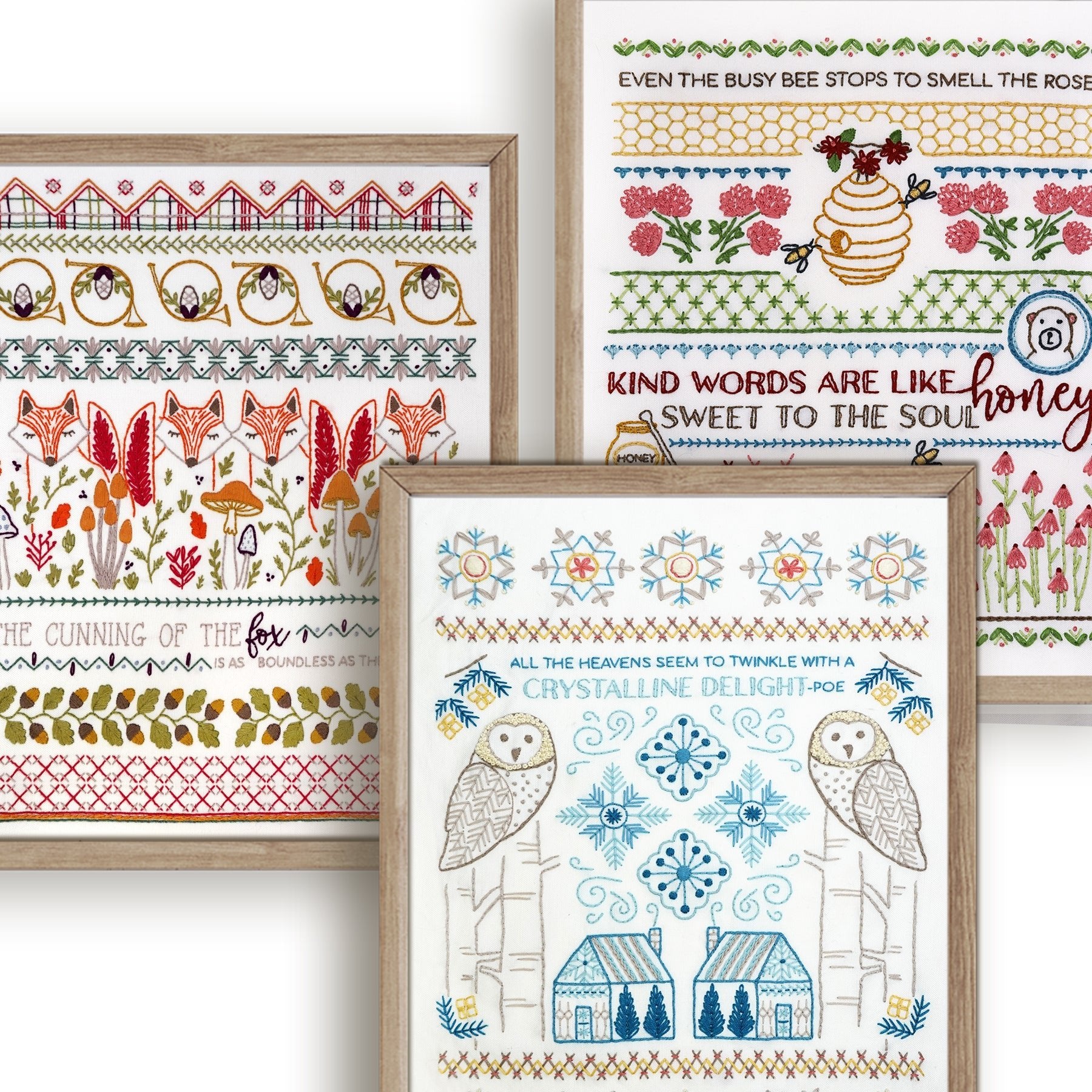 Seasons Stitch Sampler Embroidery Pattern Bundle of 3 - Stitched Stories