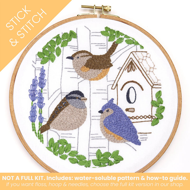 Small Birds Stick & Stitch Water - Soluble Pattern - Stitched Stories