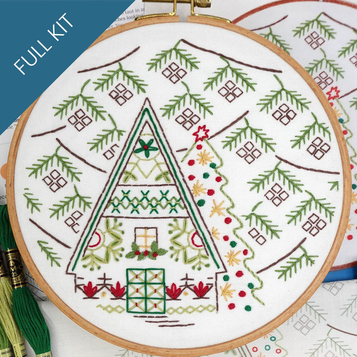 Snowflake Christmas Cottage Embroidery Kit - Stitched Stories