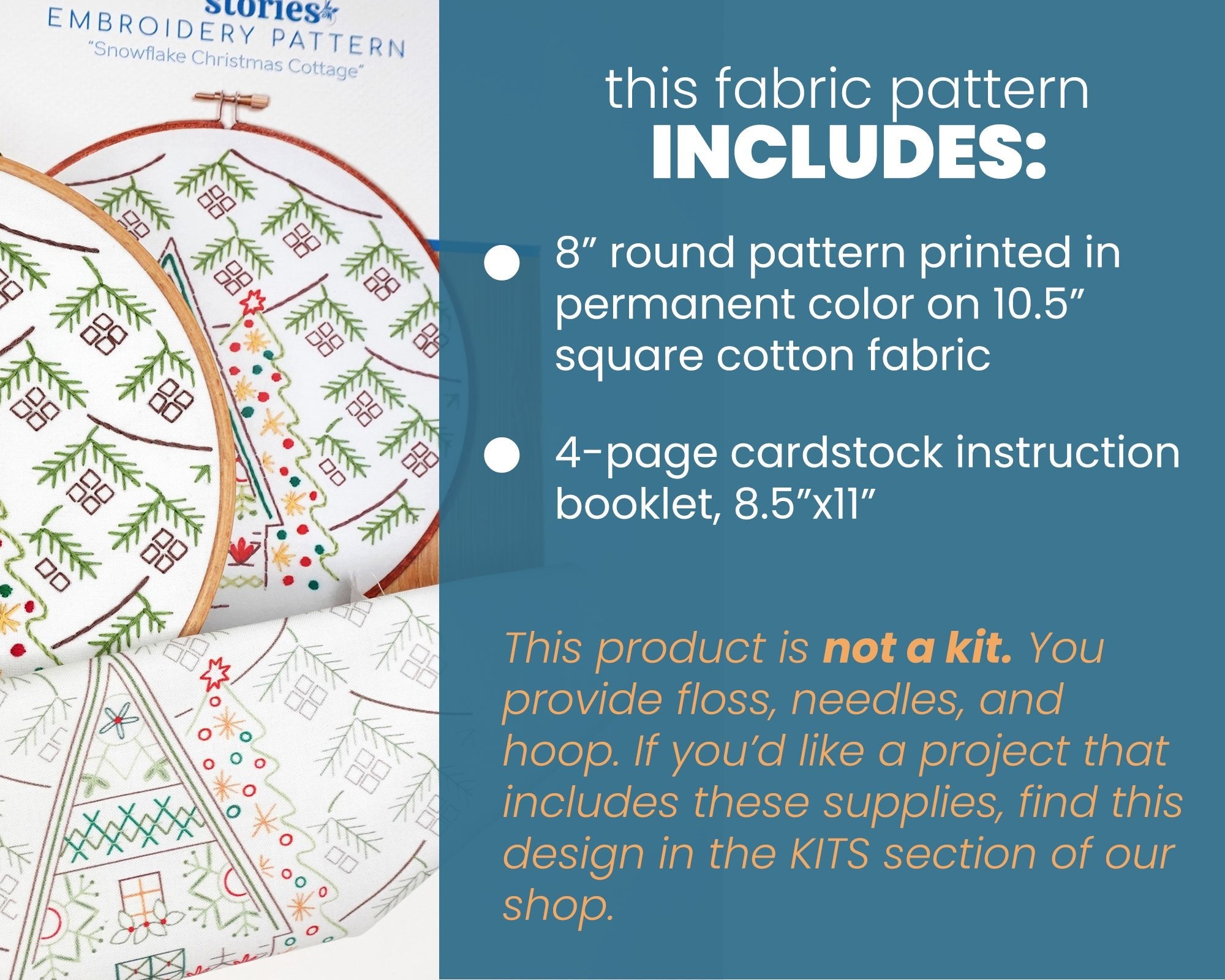 Snowflake Christmas Cottage Printed Fabric Pattern - Stitched Stories