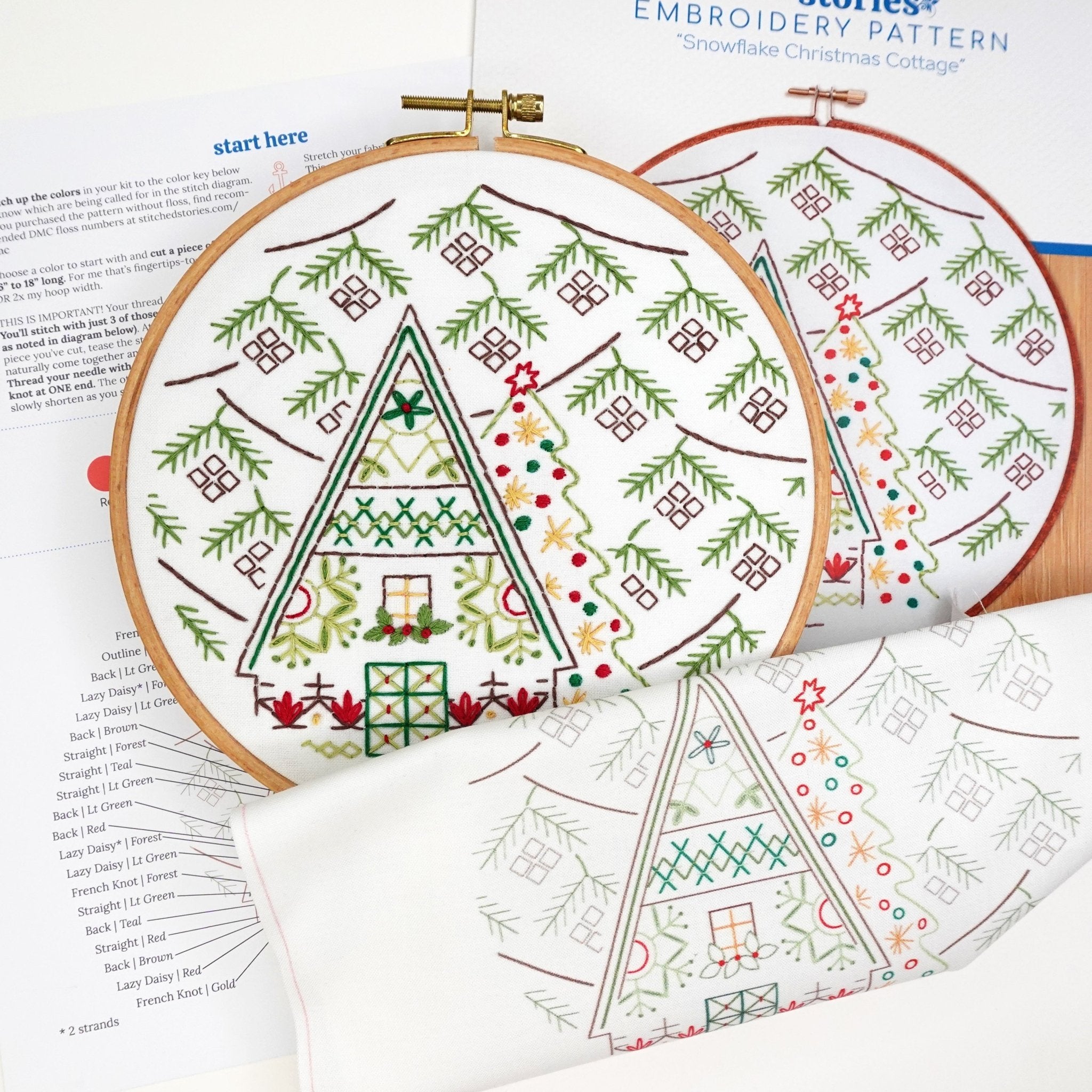 Snowflake Christmas Cottage Printed Fabric Pattern - Stitched Stories