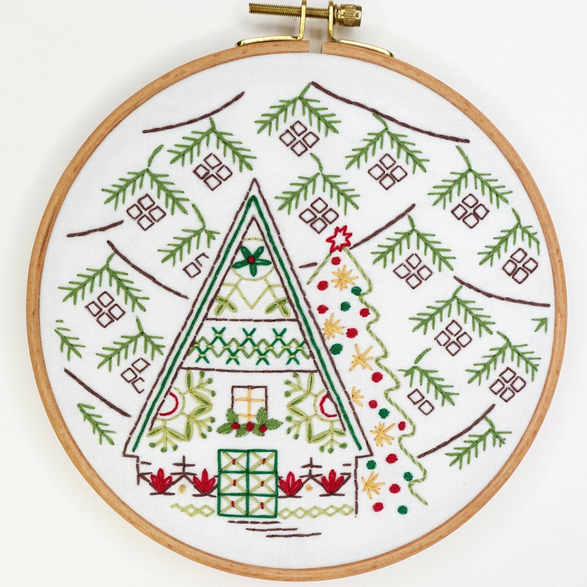 Snowflake Christmas Cottage Printed Fabric Pattern - Stitched Stories