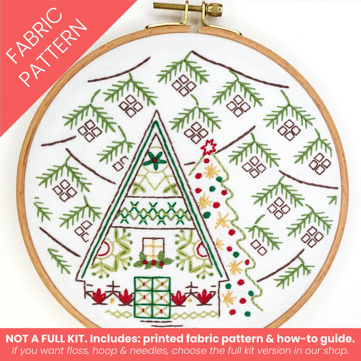 Snowflake Christmas Cottage Printed Fabric Pattern - Stitched Stories