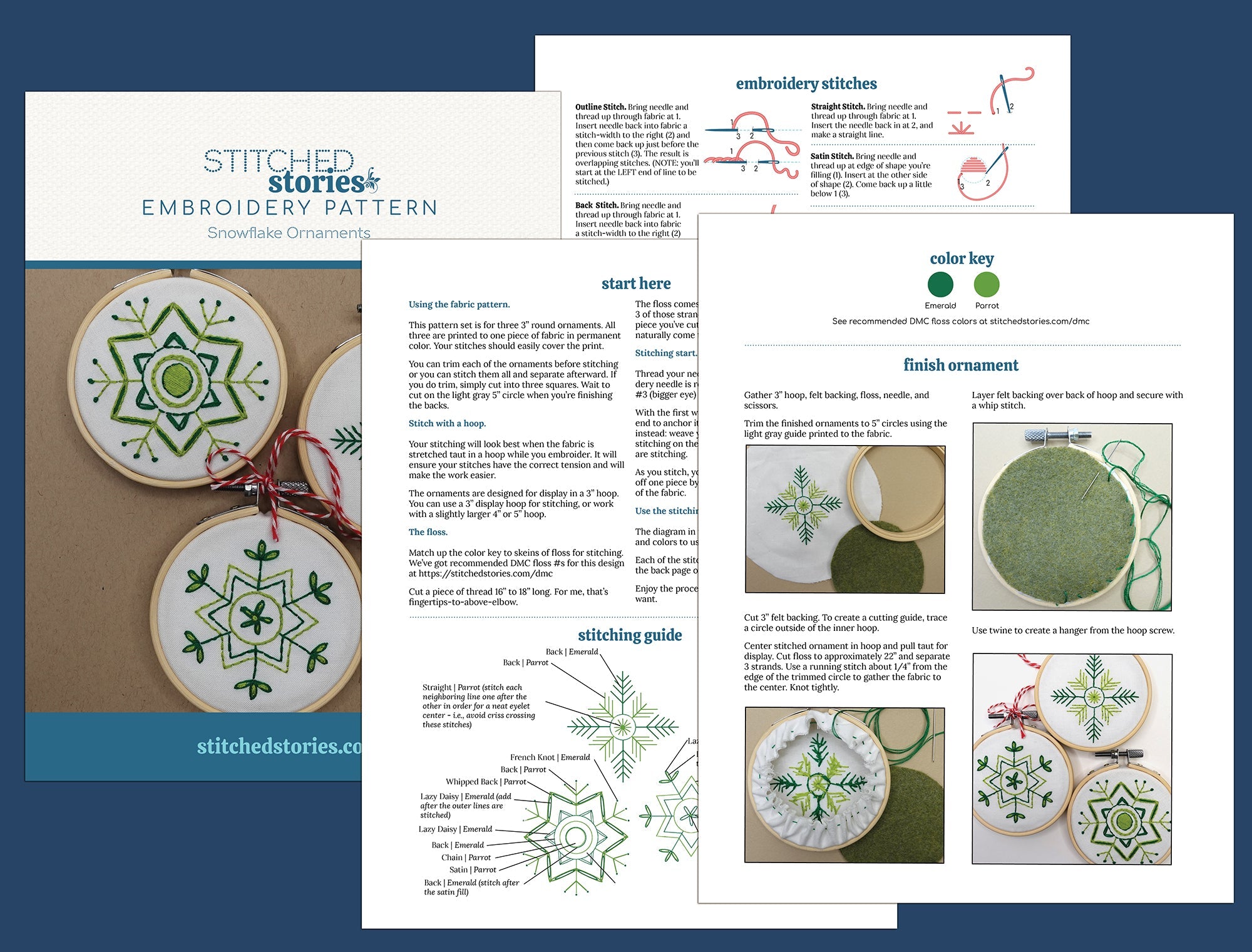 Snowflakes Christmas Ornaments Embroidery Kit - Stitched Stories