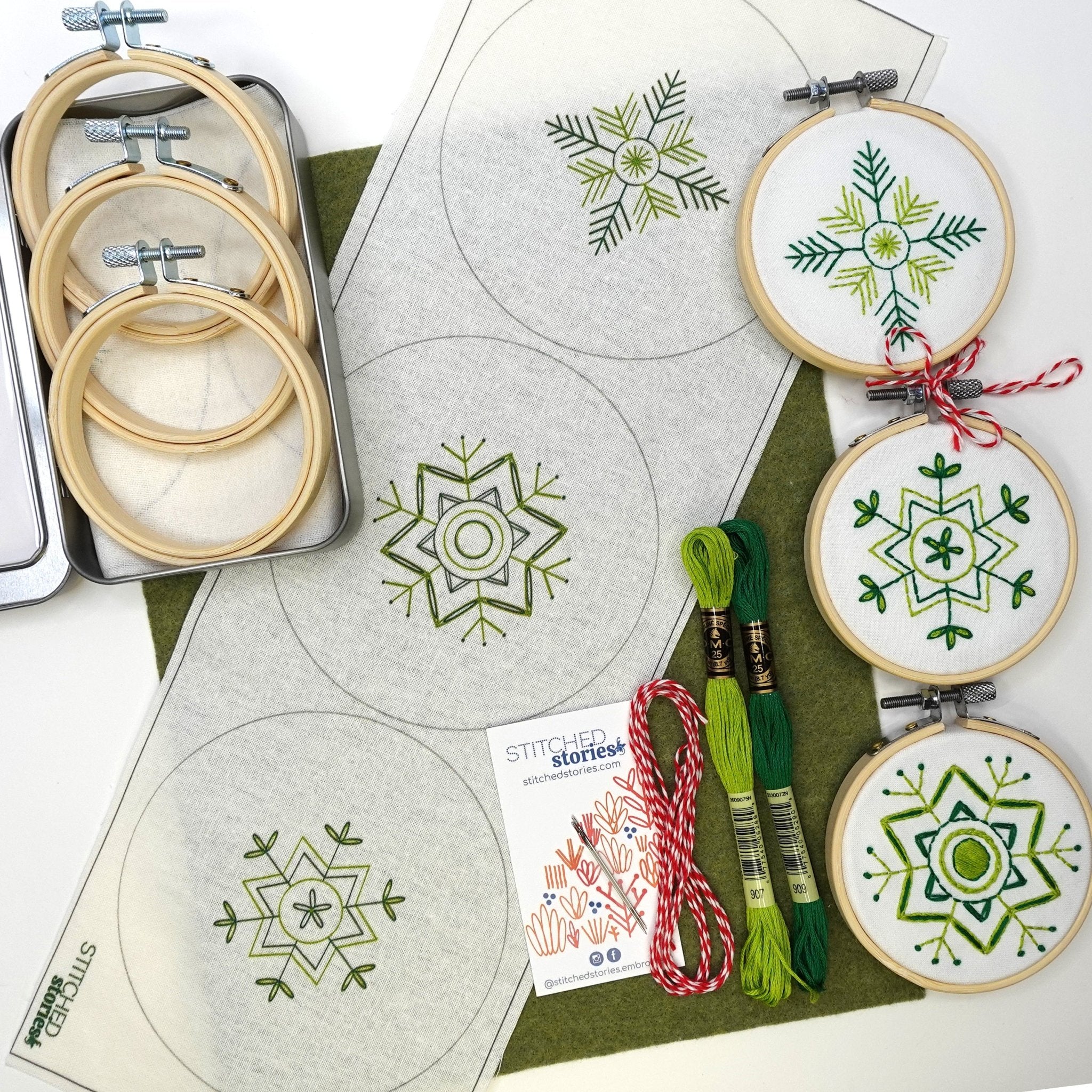 Snowflakes Christmas Ornaments Embroidery Kit - Stitched Stories