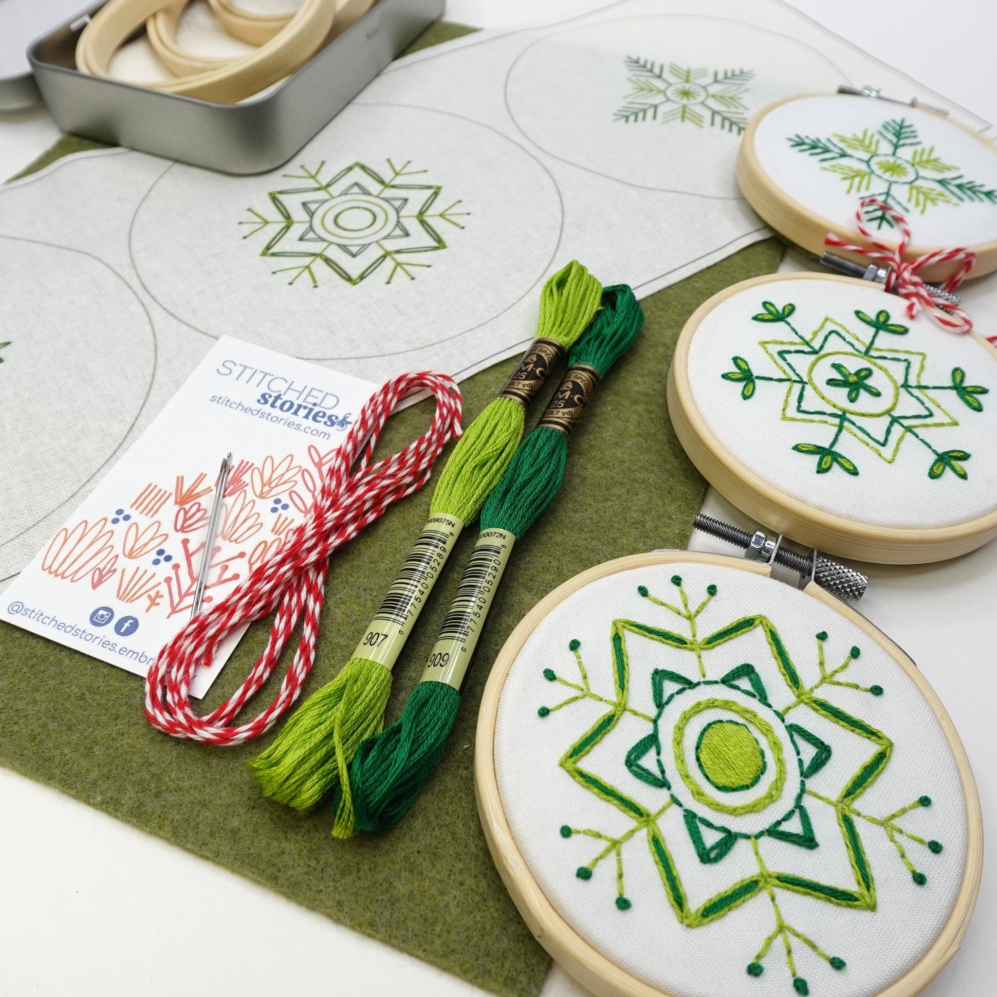 Snowflakes Christmas Ornaments Embroidery Kit - Stitched Stories