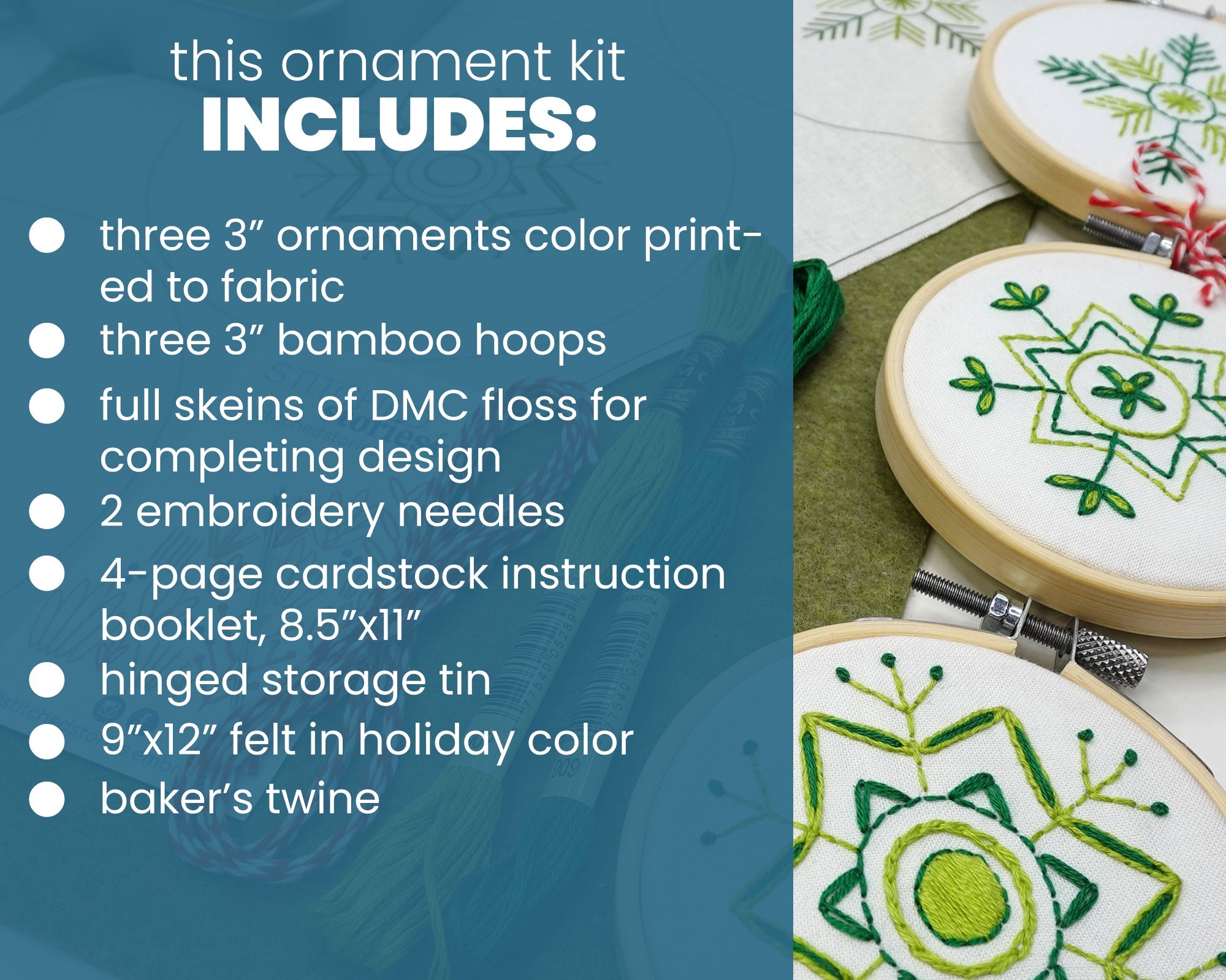 Snowflakes Christmas Ornaments Embroidery Kit - Stitched Stories