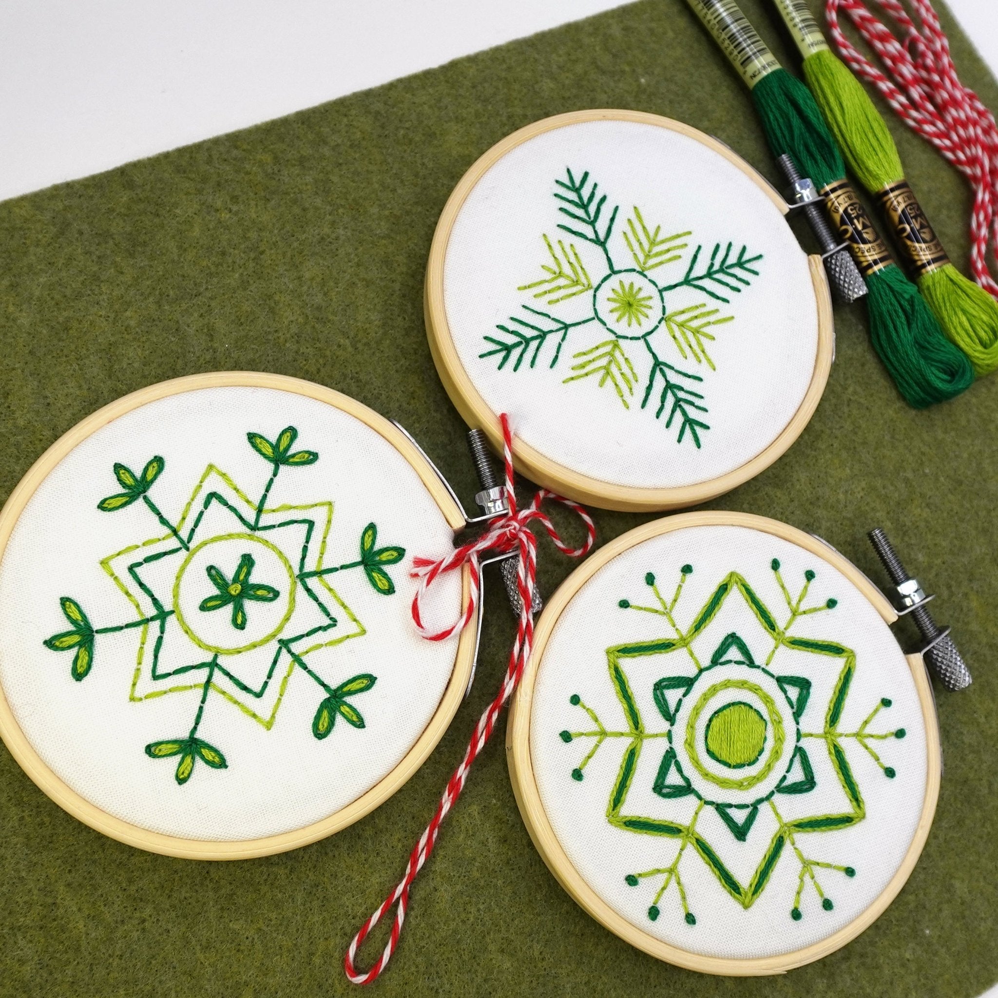 Snowflakes Christmas Ornaments Embroidery Kit - Stitched Stories